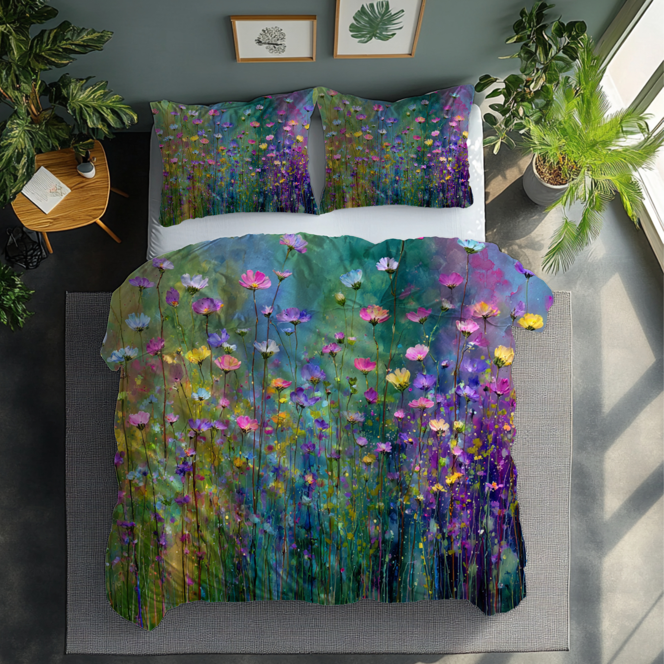 Floral Duvet, Pillow Cover | Green Purple Bedroom Decor