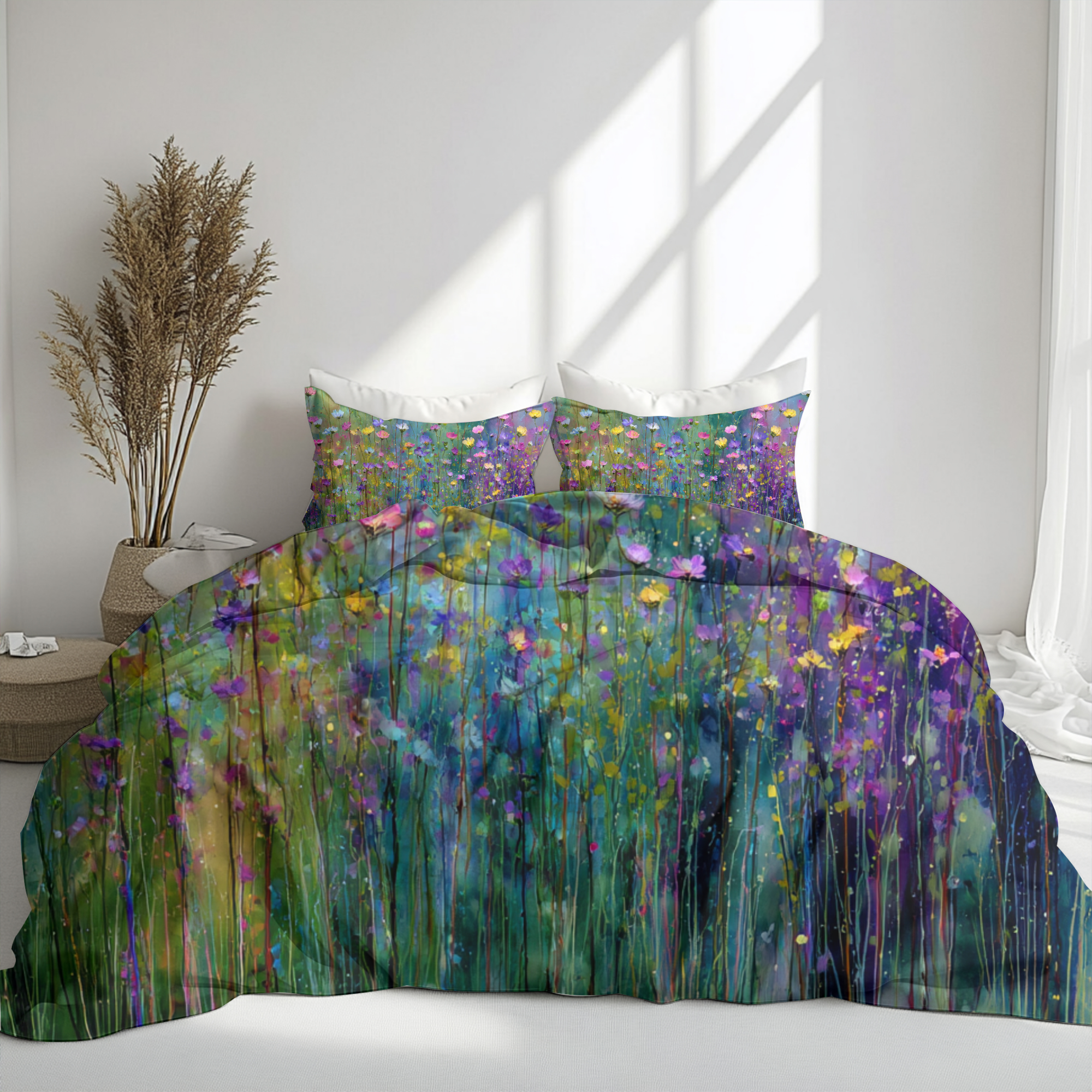 Floral Duvet, Pillow Cover | Green Purple Bedroom Decor