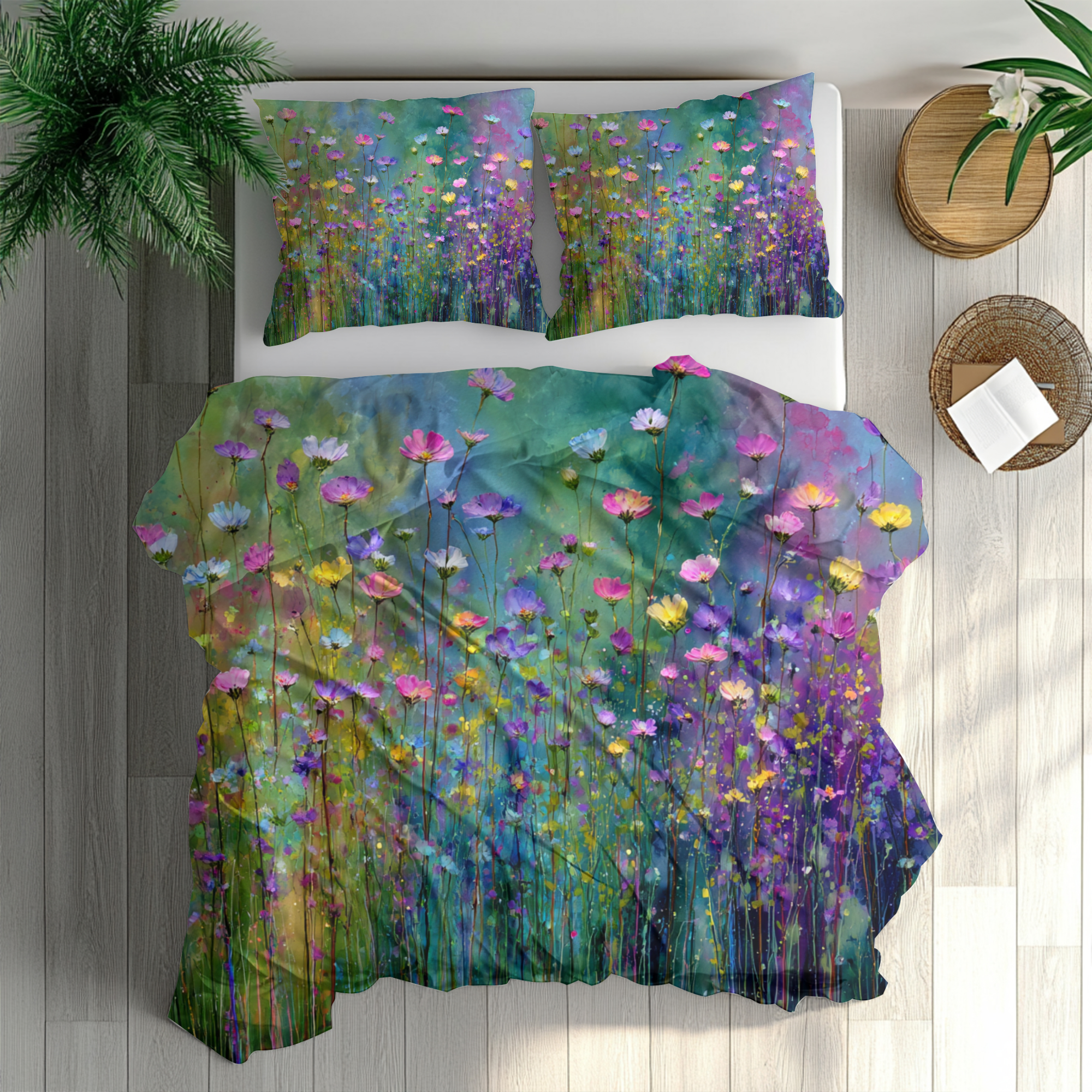 Floral Duvet, Pillow Cover | Green Purple Bedroom Decor