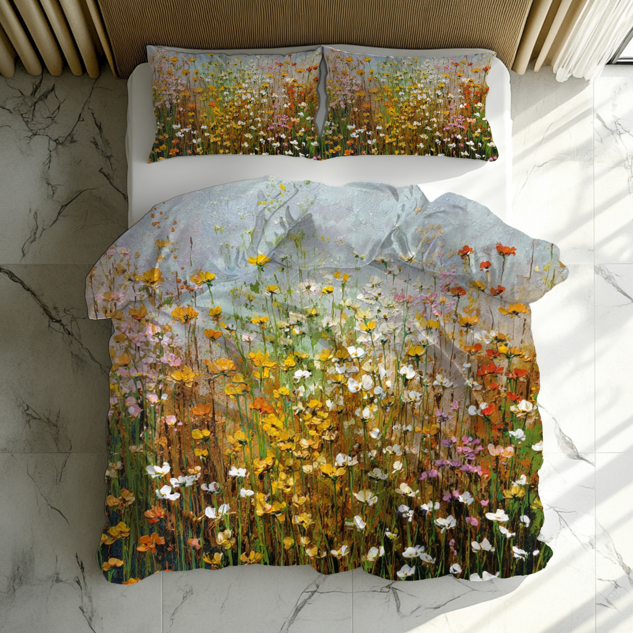Floral Duvet, Pillow Cover | Orange Green Bedroom Decor