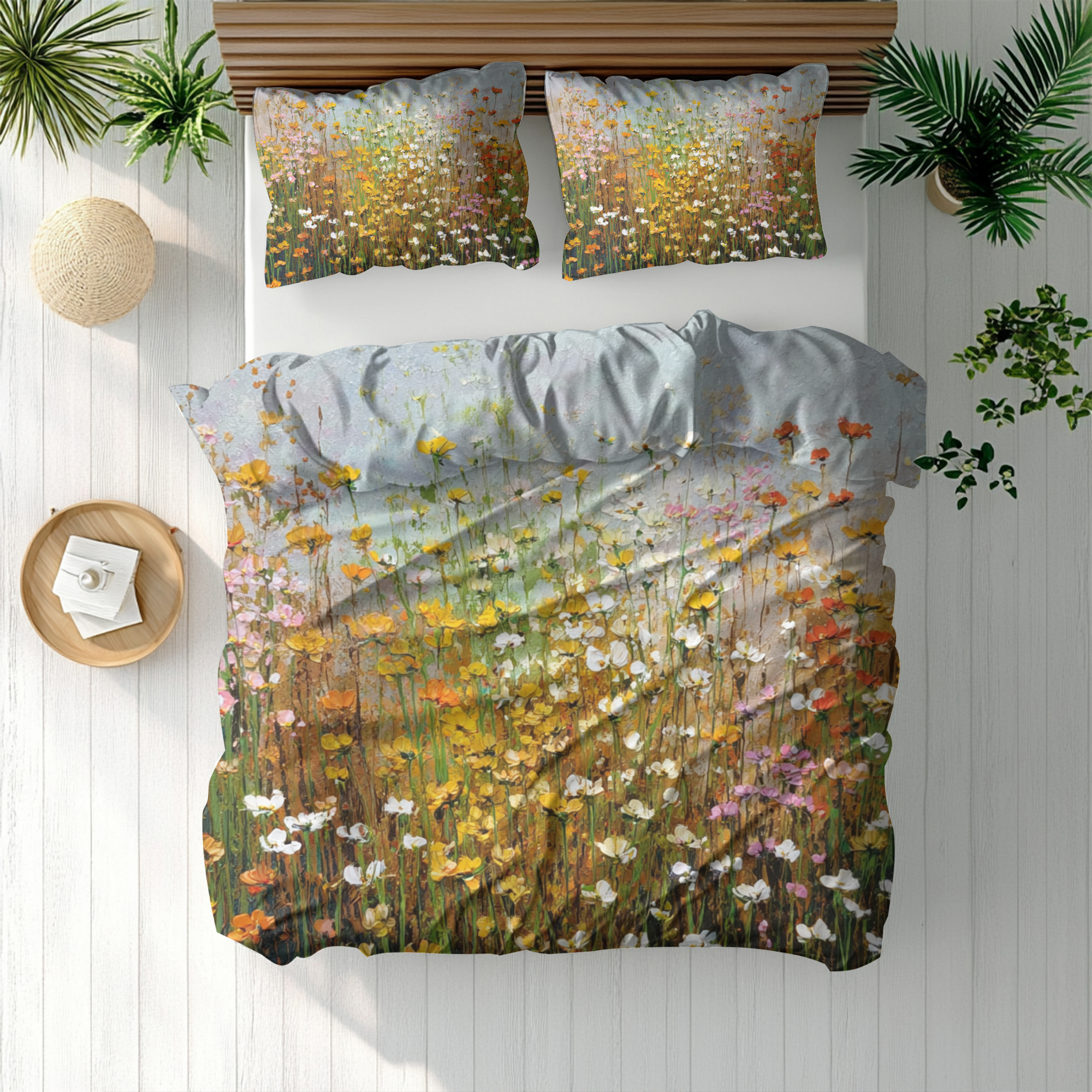 Floral Duvet, Pillow Cover | Orange Green Bedroom Decor