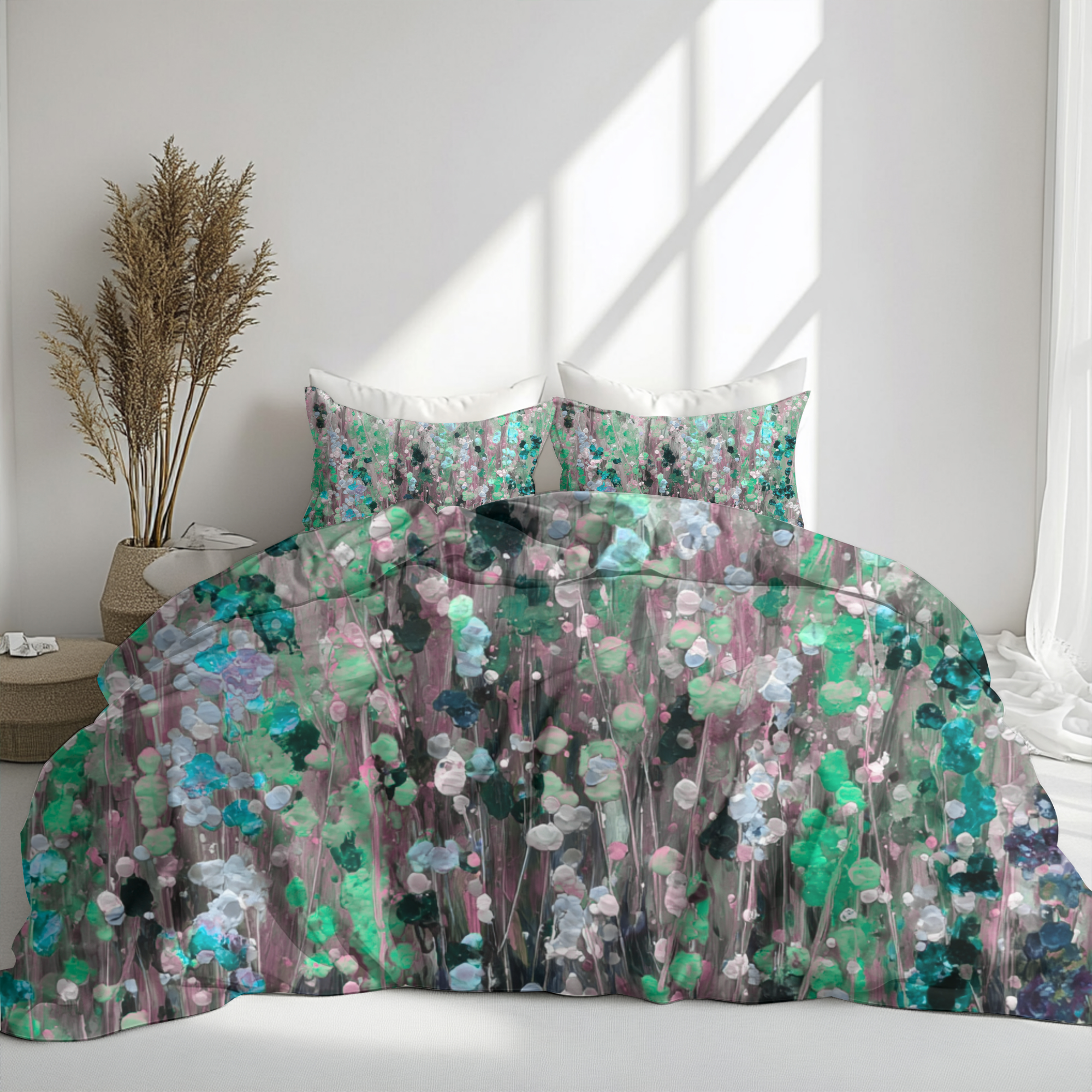 Floral Duvet, Pillow Cover | Mint Grey Bedroom Decor