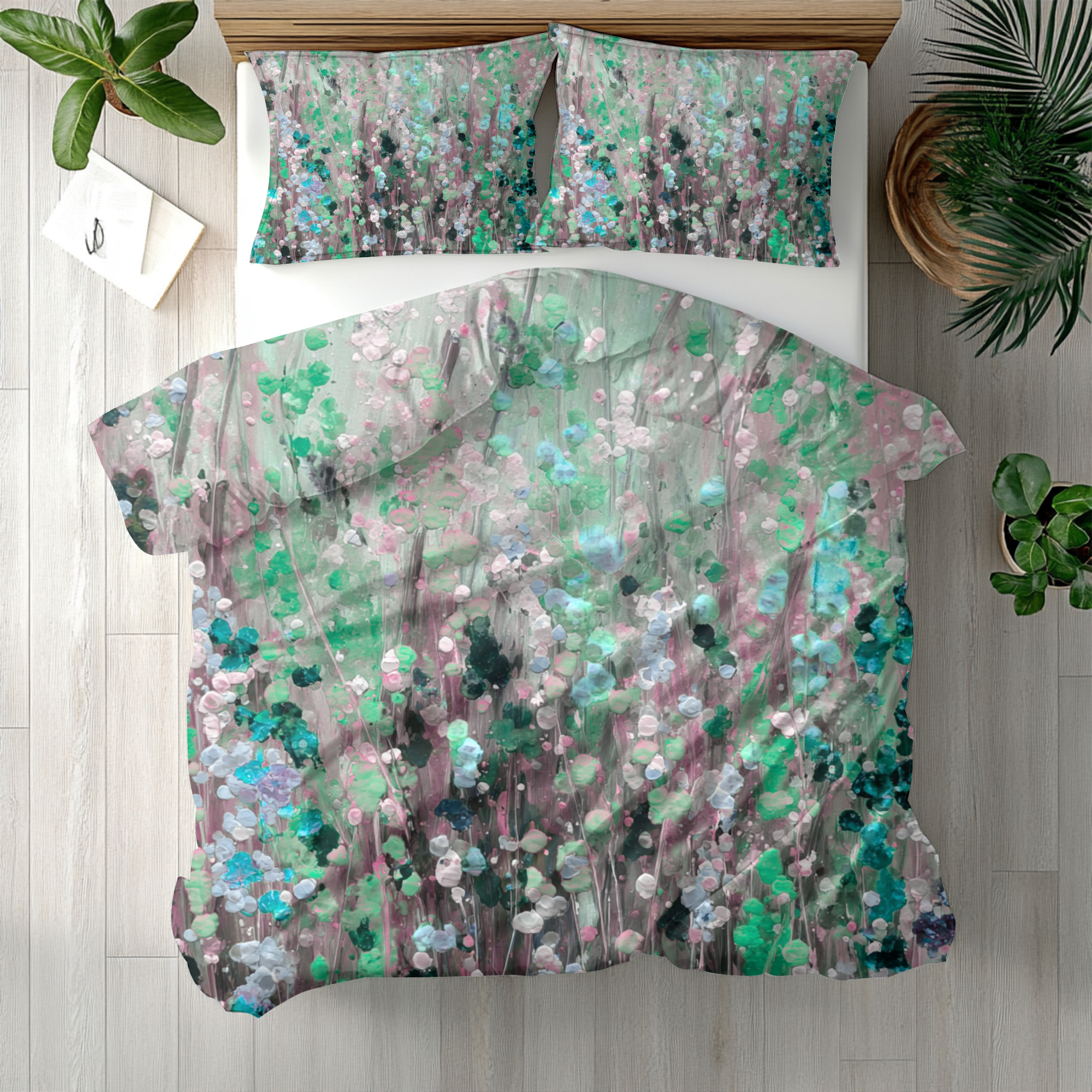 Floral Duvet, Pillow Cover | Mint Grey Bedroom Decor