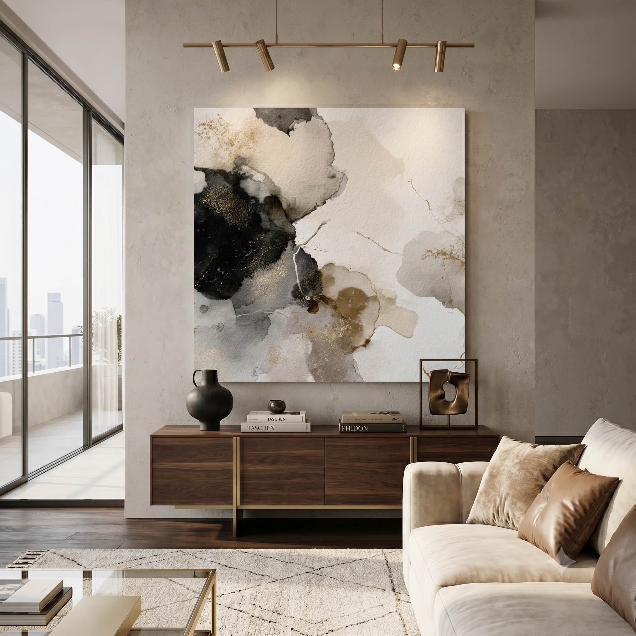 Abstract Neutral Wall Art Print | Boho Earthy Home Decor | Blue, Muted Gold Modern Organic Art