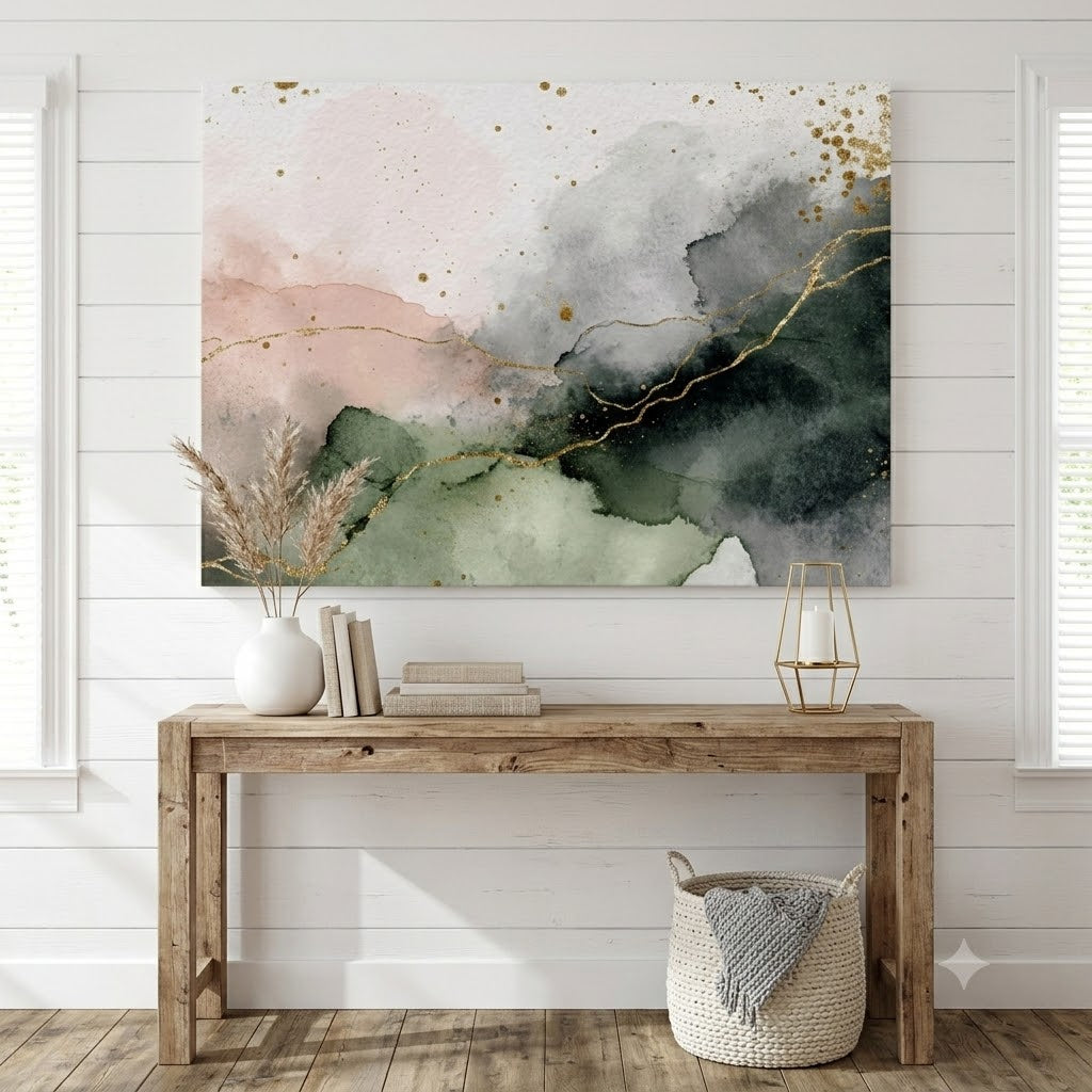 Abstract Neutral Wall Art Print | Boho Earthy Home Decor | Green, Blush Pink Modern Organic Art