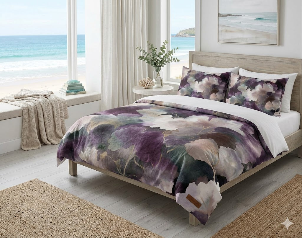 Purple Floral Duvet, Pillow Cover | Gingko Comforter, Farmhouse Bedroom Decor