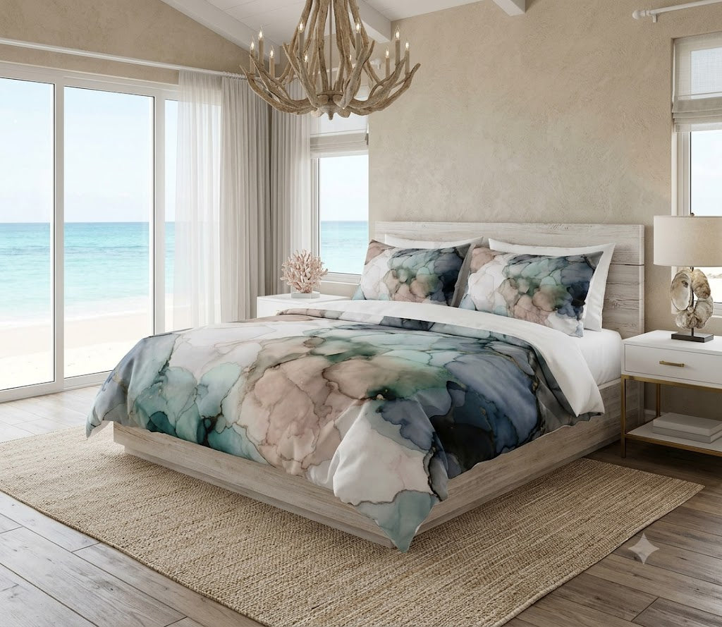 Abstract Duvet, Pillow Cover | Blue Blush Comforter, Modern Organic Bedroom Decor