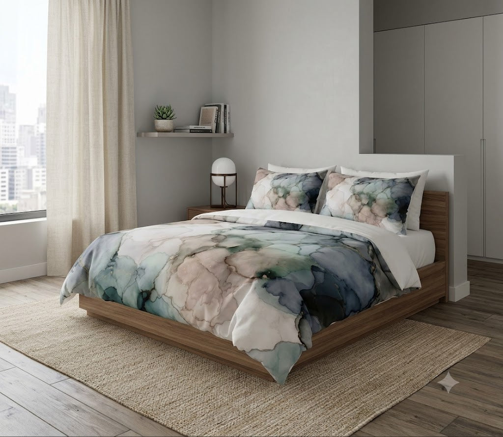 Abstract Duvet, Pillow Cover | Blue Blush Comforter, Modern Organic Bedroom Decor