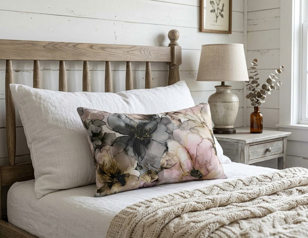 Watercolor Floral Farmhouse Lumbar Pillow