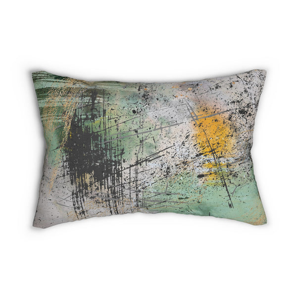 Abstract Lumbar Pillow | Sage Green, Black Yellow