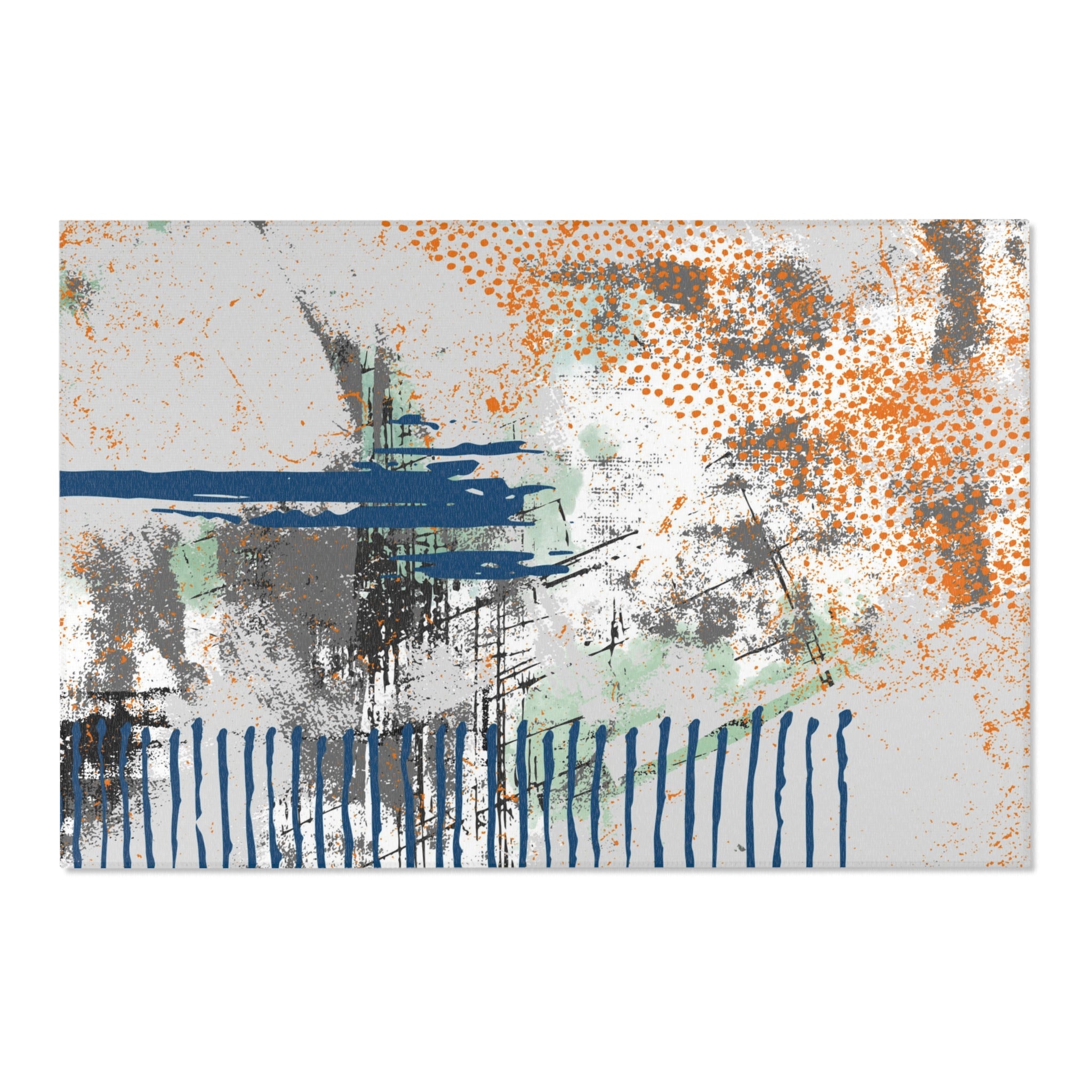 Abstract Boho Area Rug | Colorful Grey Blue Orange Rug