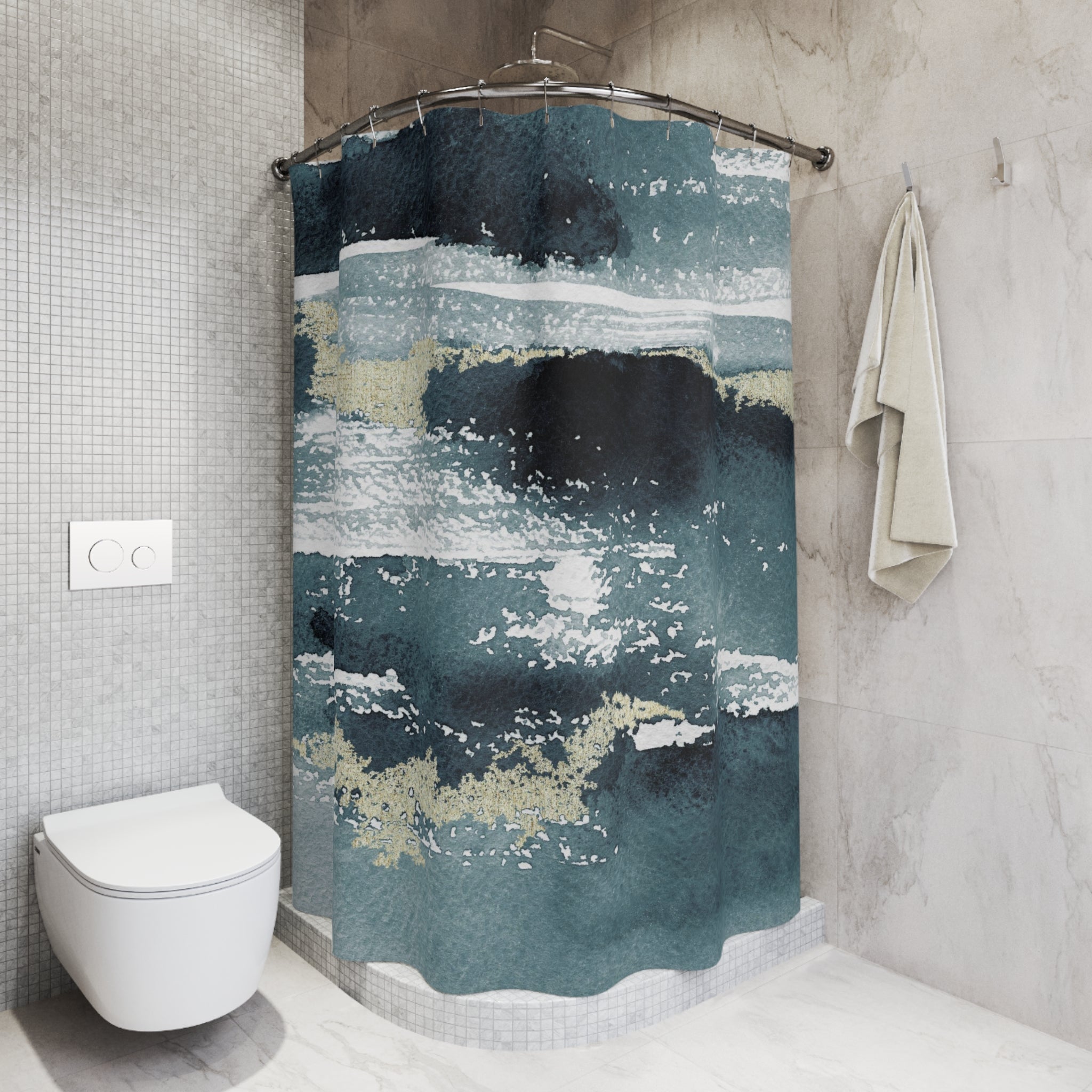 Abstract Shower Curtain | Navy Blue, Beige Rustic