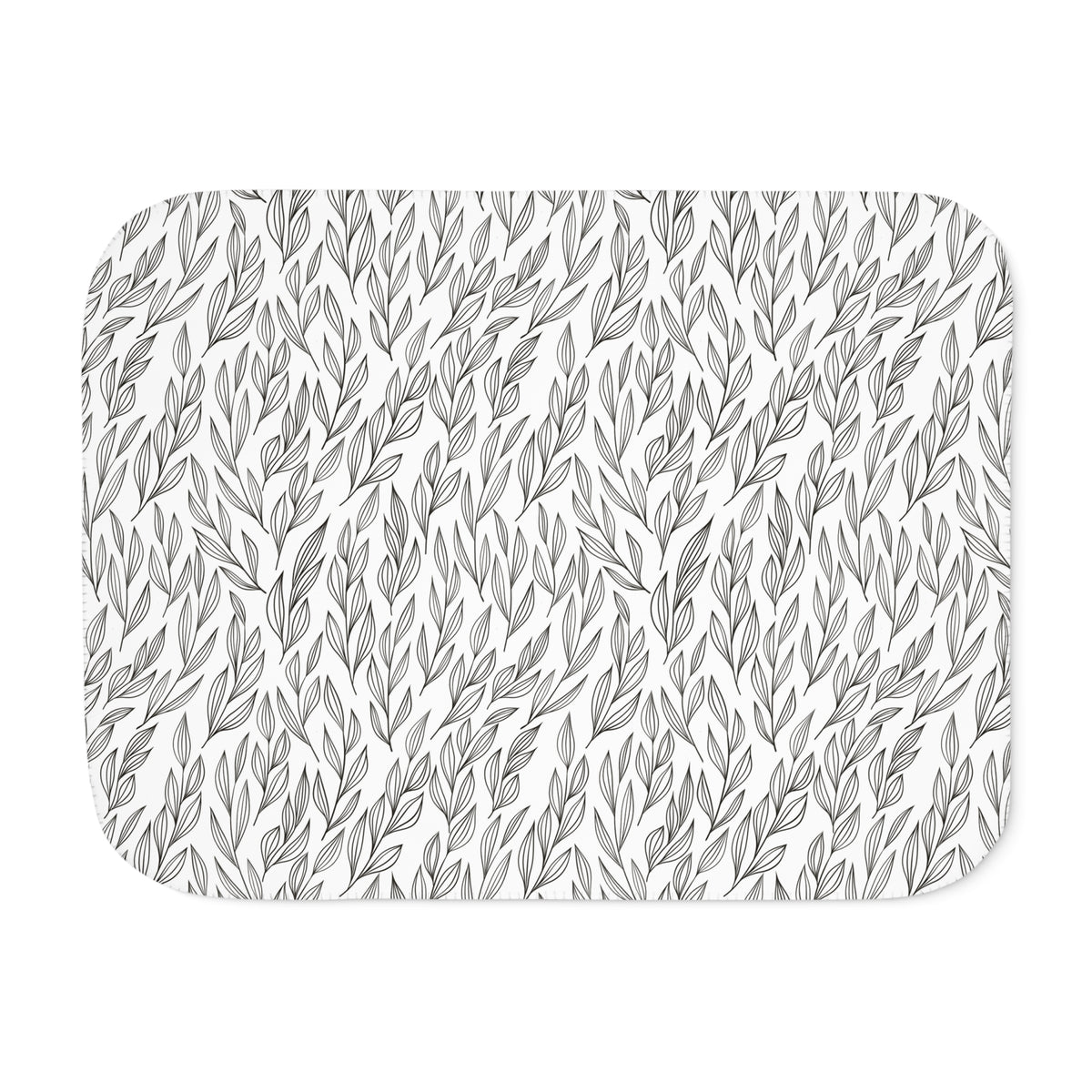 Black White Willow Leaf Sherpa Blanket | Minimalist Line Throw