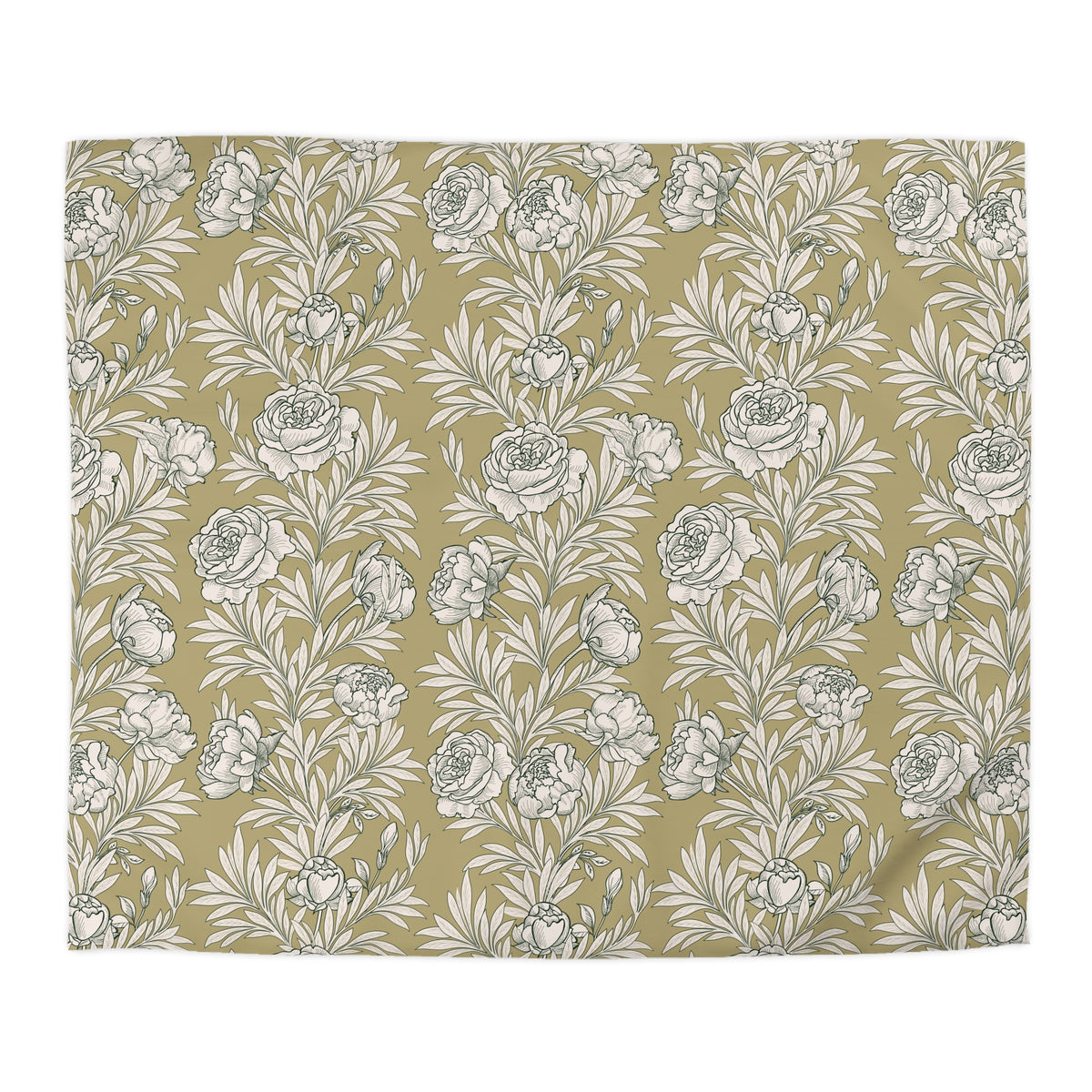 a repeating pattern of white flowers on a beige background.