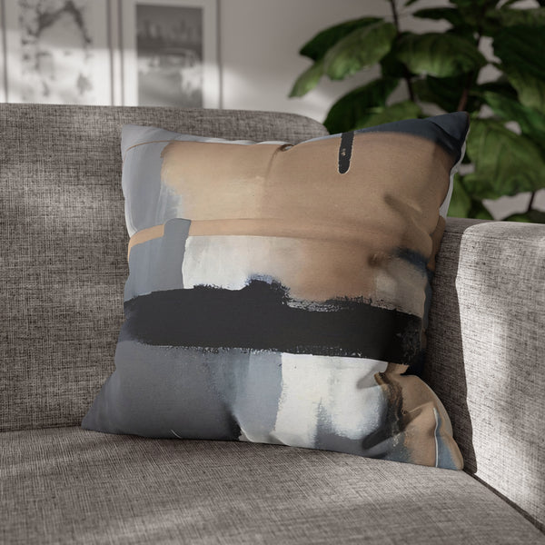 Throw Pillow Cover | Abstract Beige Grey, Navy Denim Blue, White