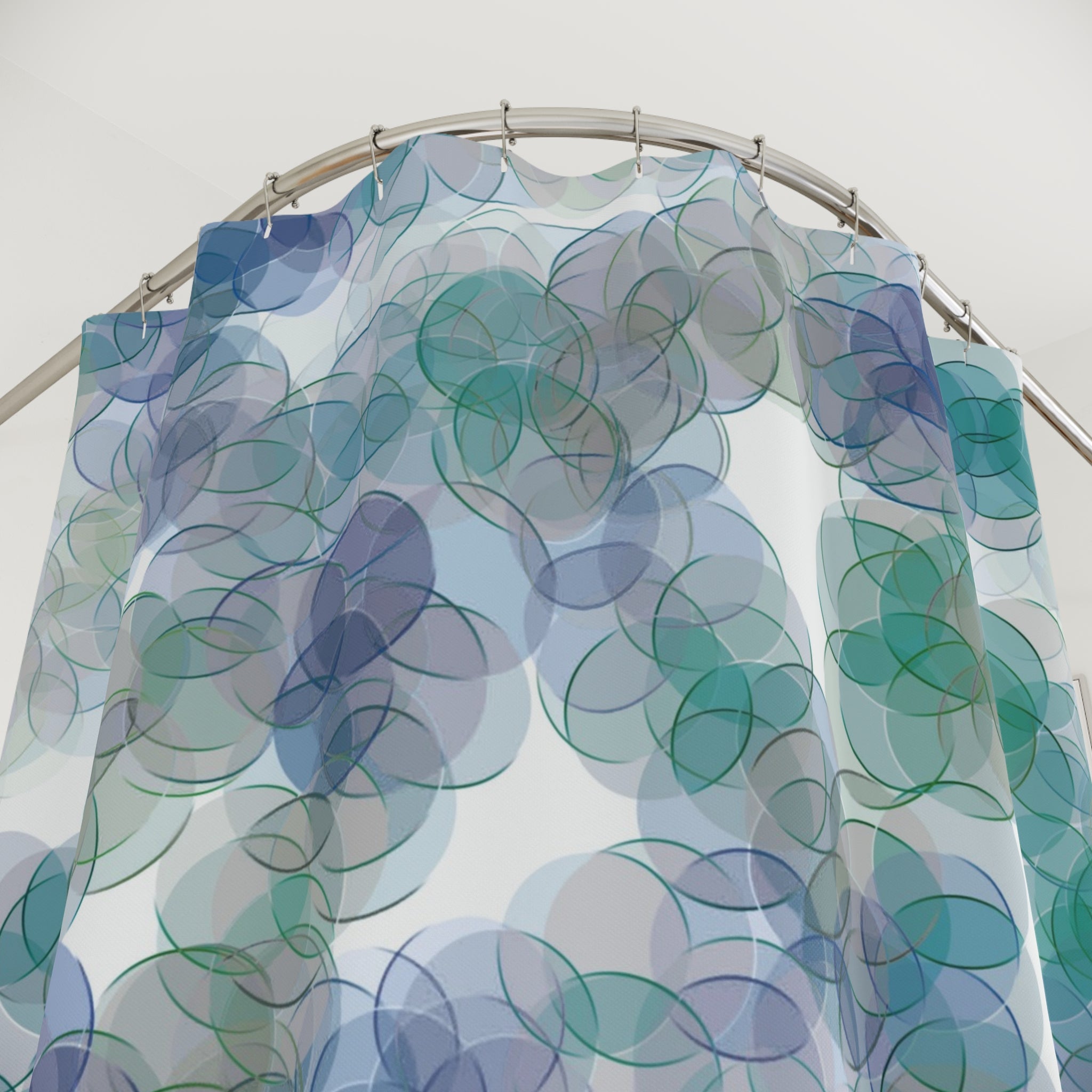 Boho Shower Curtain | Colorful Bubbles Green Blue White Watercolor