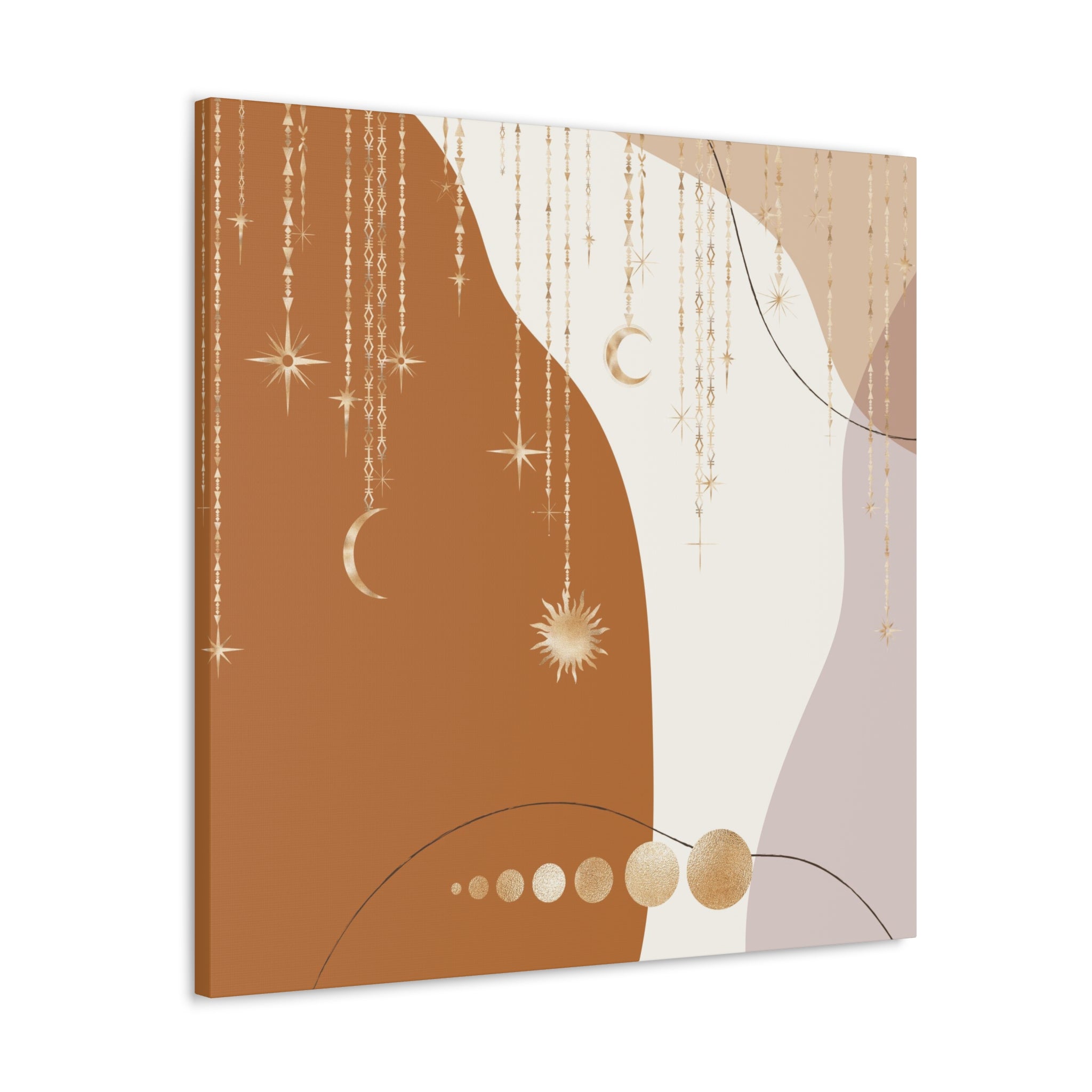 Bohemian Canvas Wall Art | Rust Beige Muted Gold Celestial