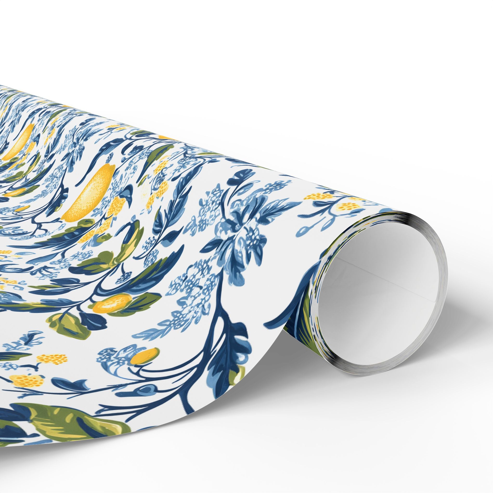 Lemon Wrapping Paper | Mediterranean Floral Gift Wrap for the Holidays, Birthdays