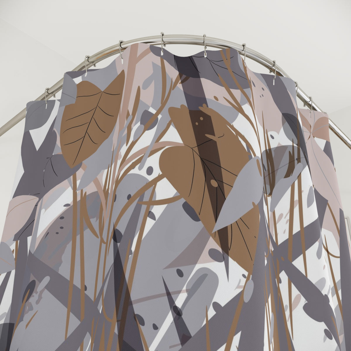 Grey Mauve Layered Leaf Shower Curtain, Bath Curtain 71x74
