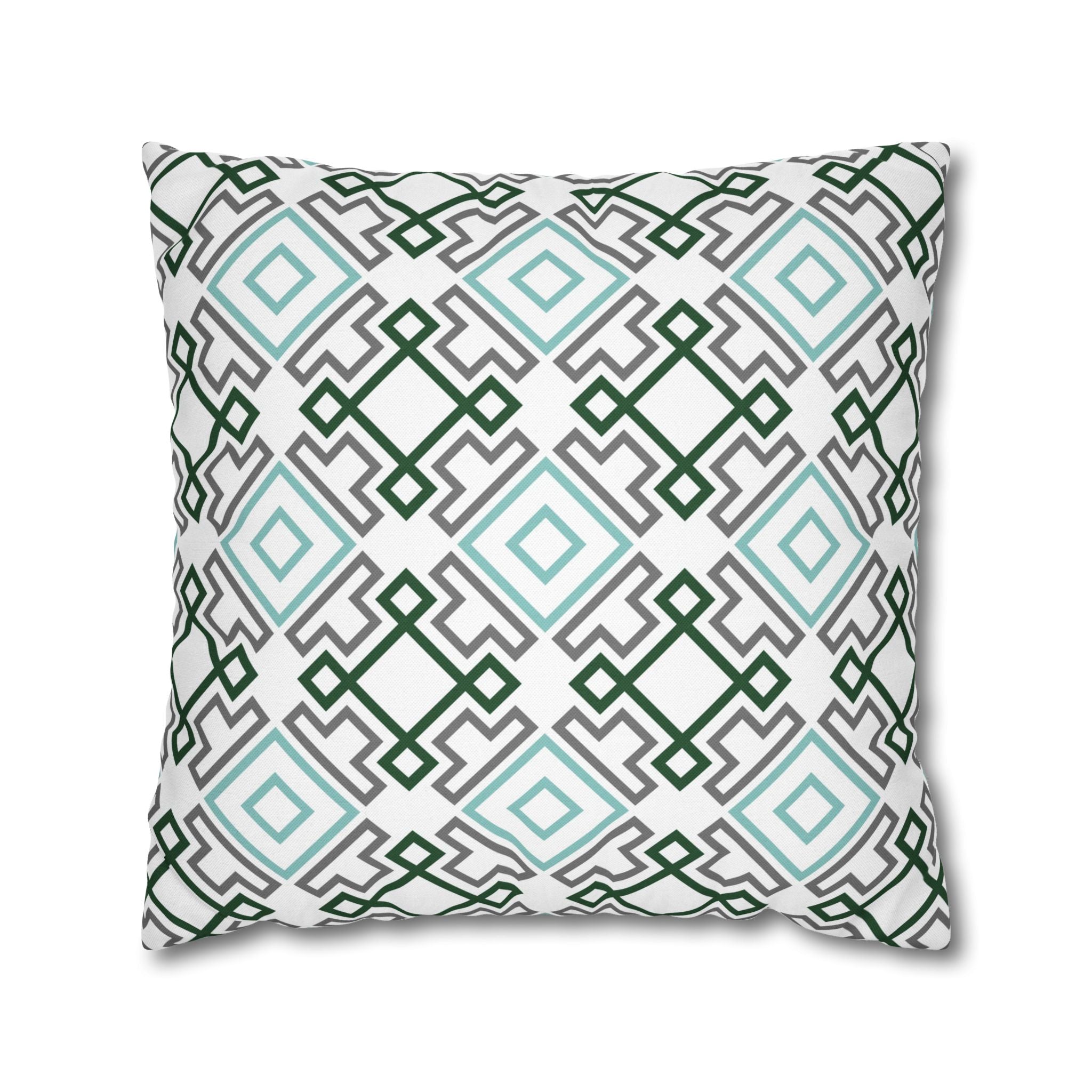Abstract Pillow Cover | White Green Grey Geometric