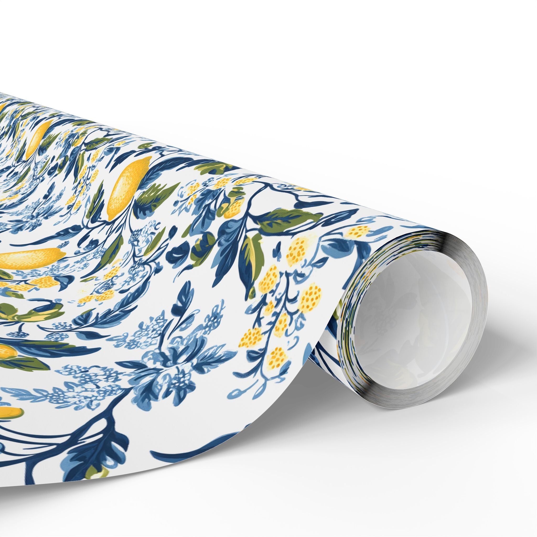 Lemon Wrapping Paper | Mediterranean Floral Gift Wrap for the Holidays, Birthdays