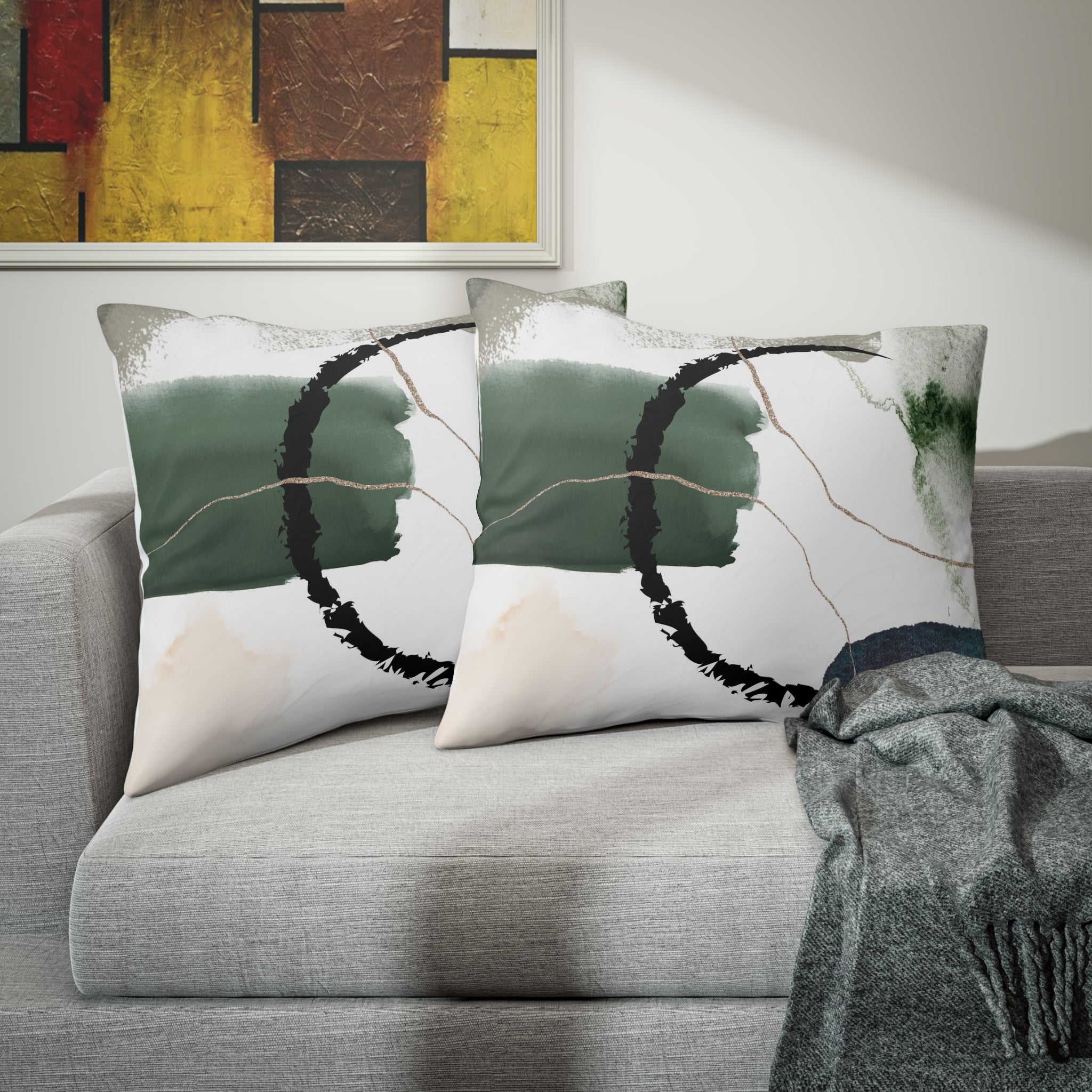 Boho Bedding Pillow Sham | White Black Green Ombre