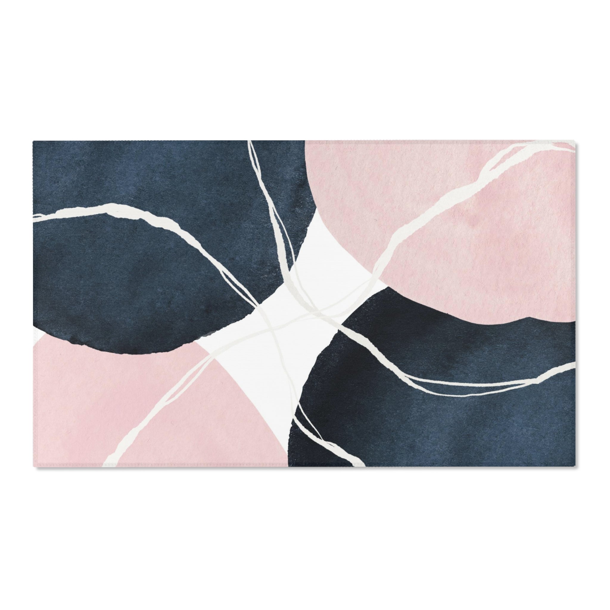 Abstract Boho Area Rug | Blush Pink, Navy Blue White