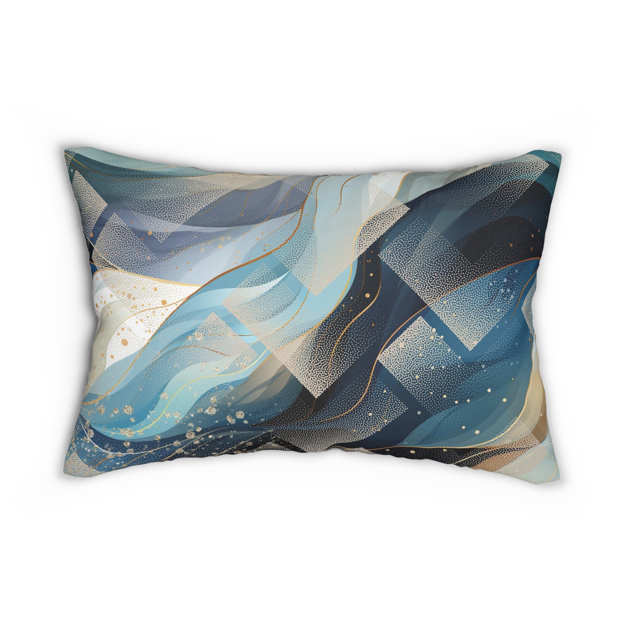 Abstract Lumbar Pillow | Navy Mint Blue, Beige Waves