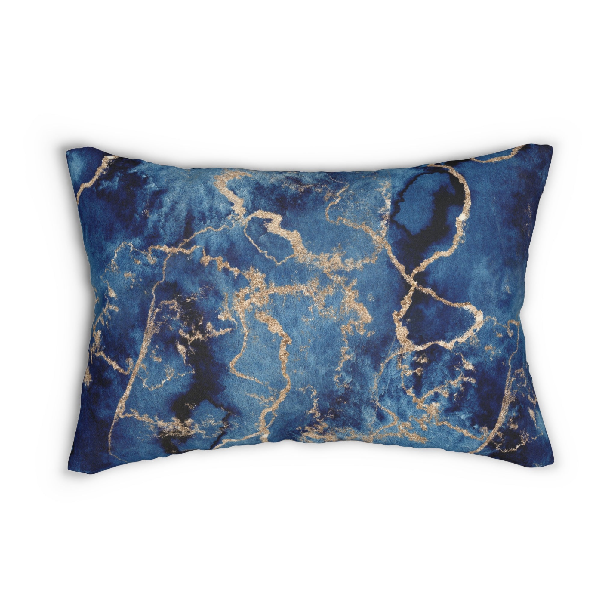 Abstract Lumbar Pillow | Navy Blue, Muted Gold Beige Watercolor