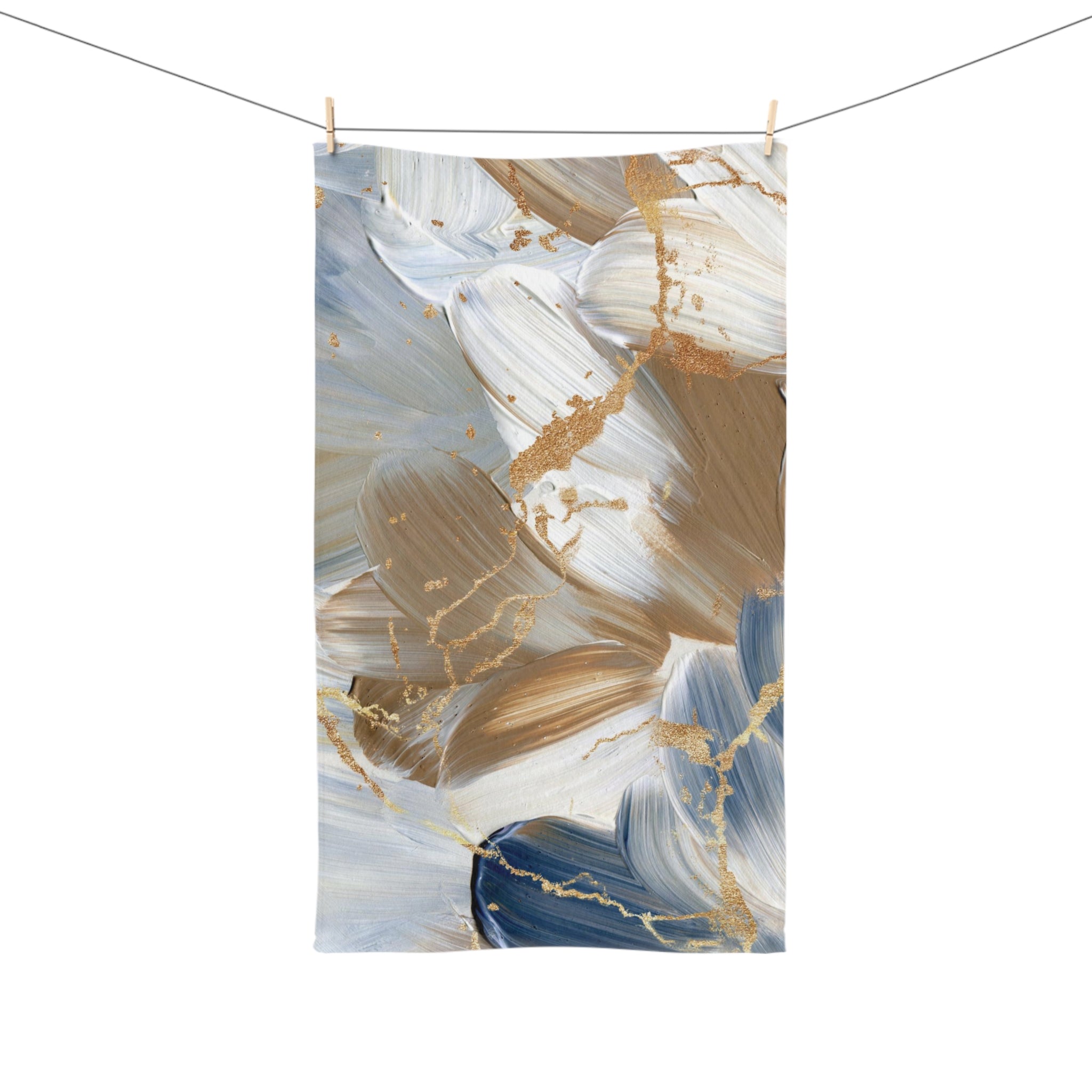 Boho Abstract Kitchen, Bath Hand Towel | Beige Brown, Pale Blue