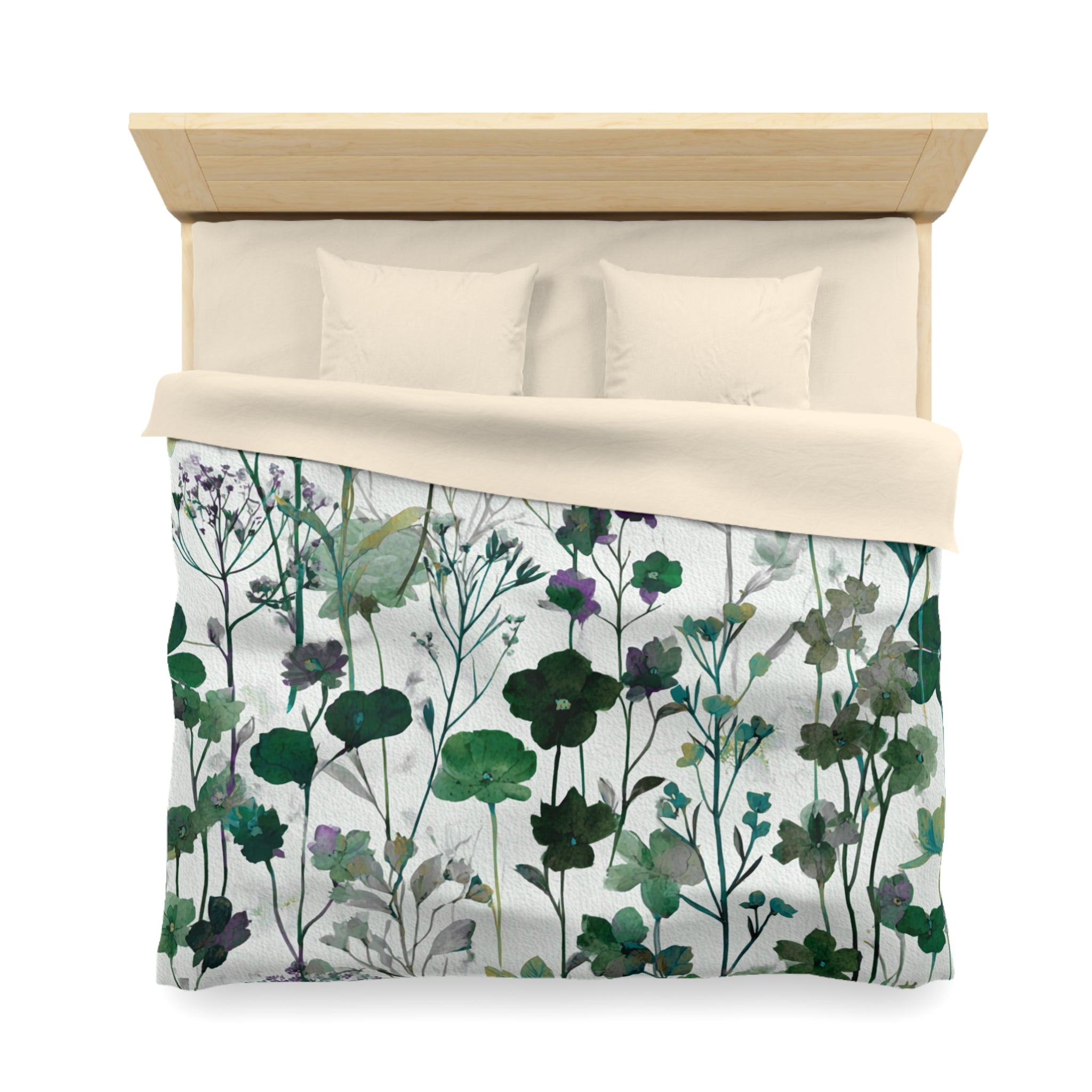 Floral Modern Duvet, Pillow Cover | White Green Bedroom Decor