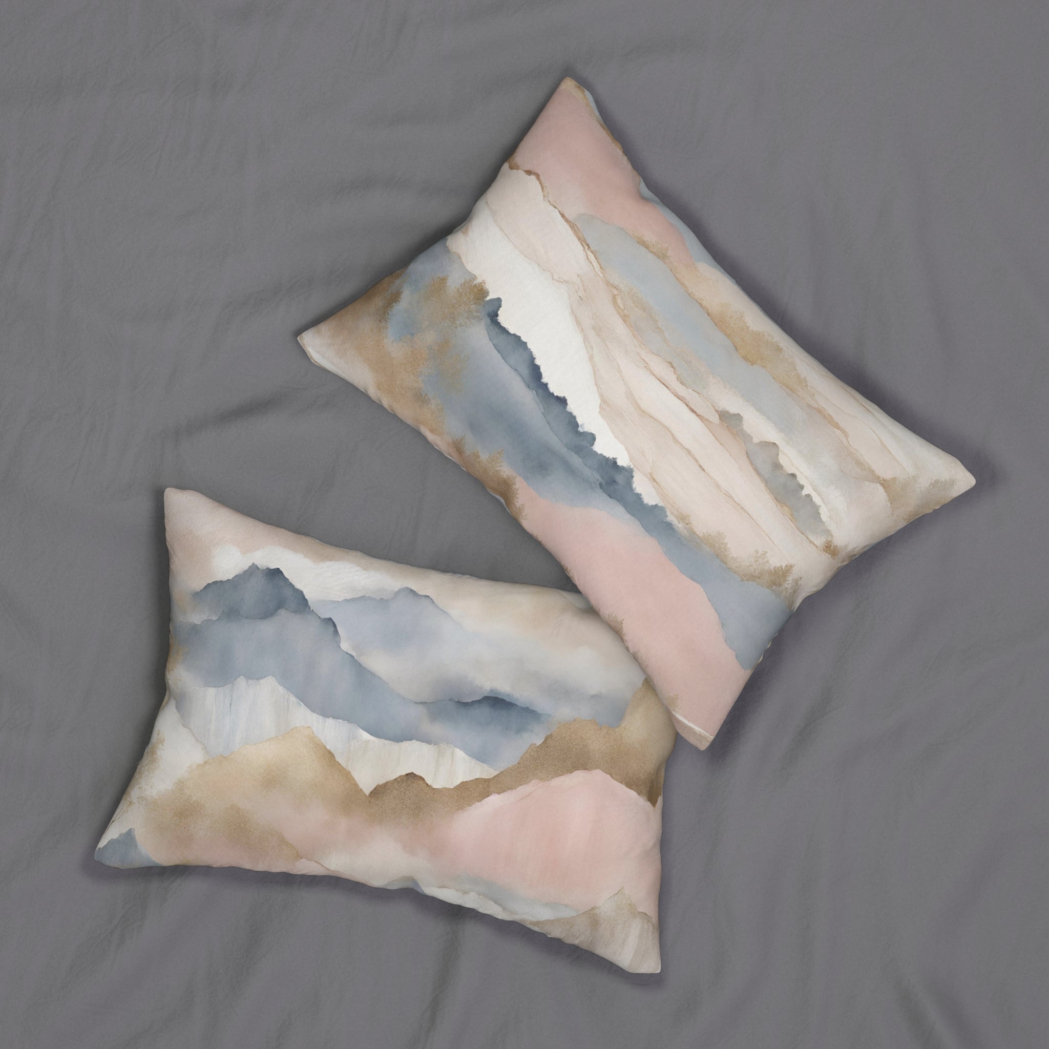 Lumbar Pillow | Pastel Blush Pink, Blue, Muted Gold Landscape