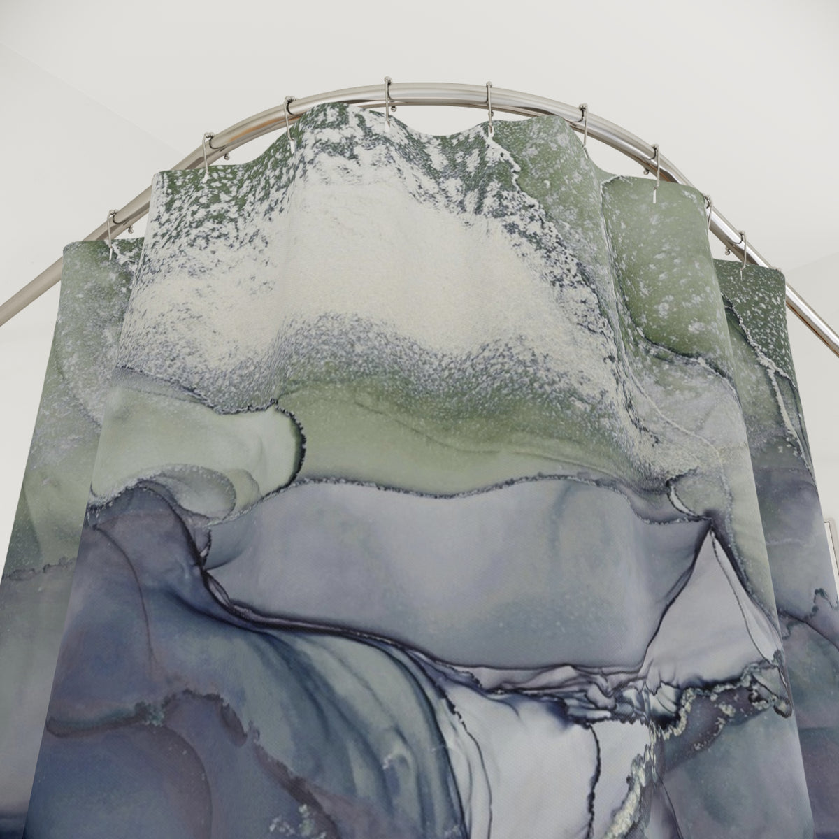 a large, abstract, and colorful abstract painting or design on a curtain or fabric. The design appears to be a mix of various colors and shapes, creating a visually striking and dynamic composition.