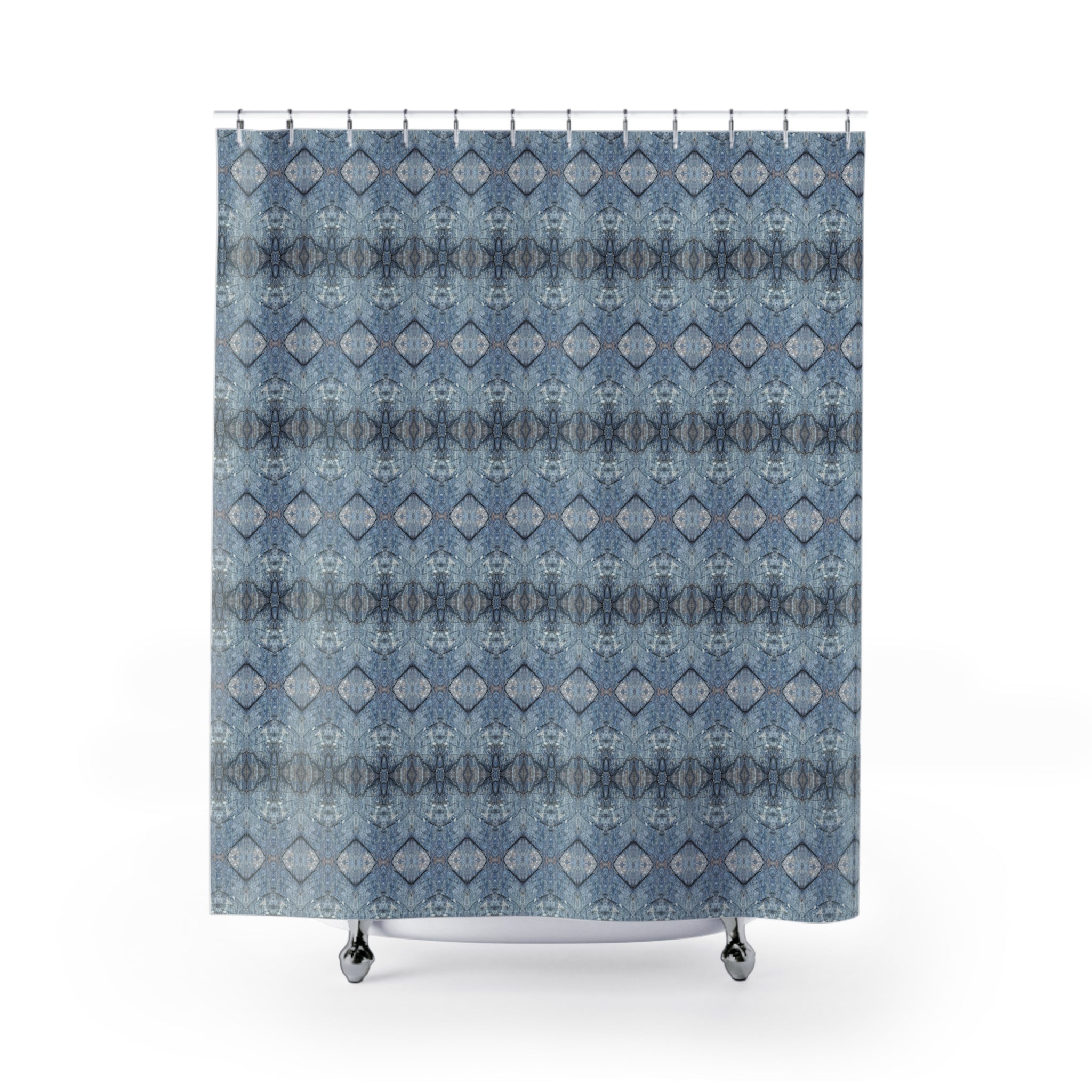 Boho Shower Curtain | Blue Moroccan Abstract Fabric Curtain