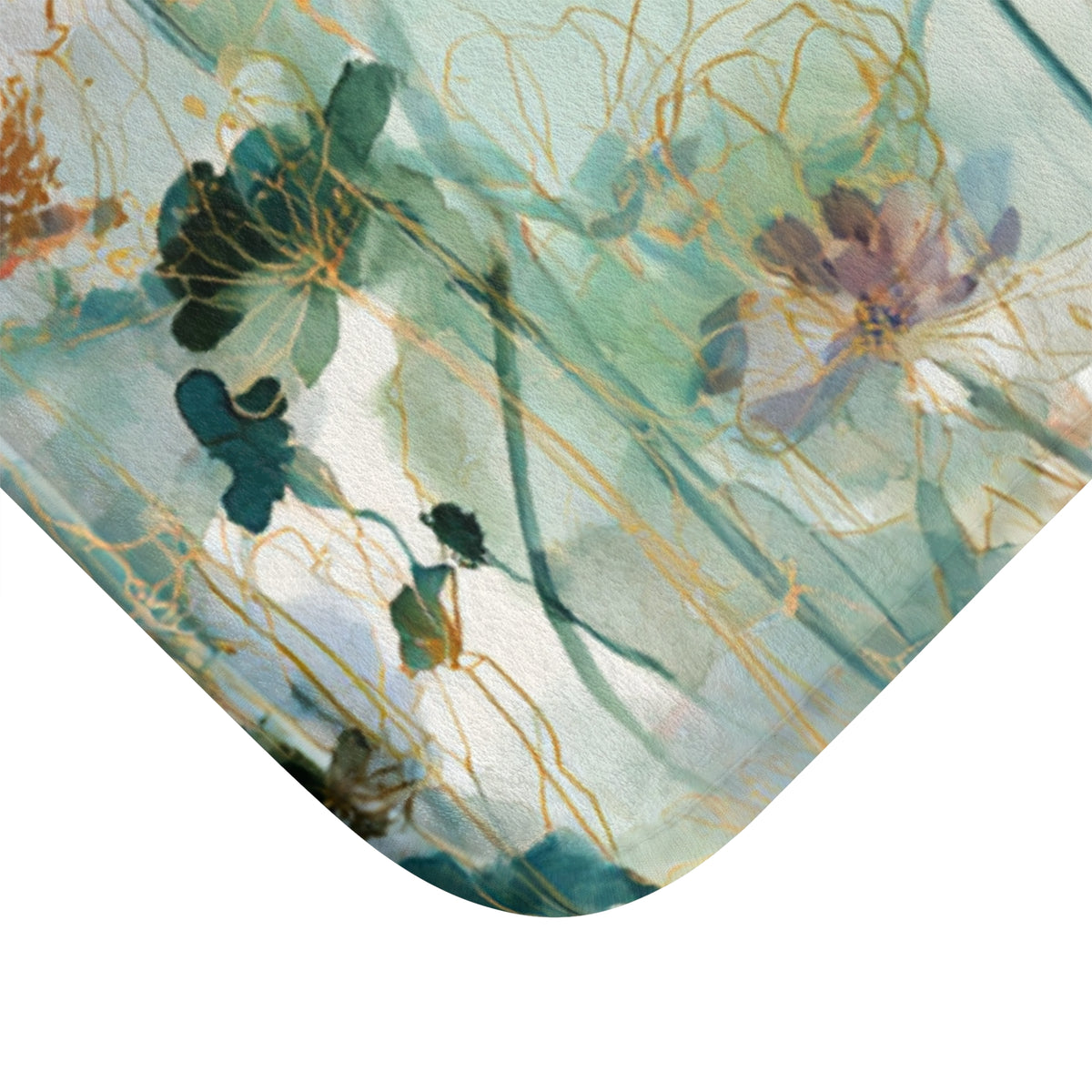 a vibrant abstract painting with a mix of green, blue, and gold colors, creating a dynamic and visually striking composition.