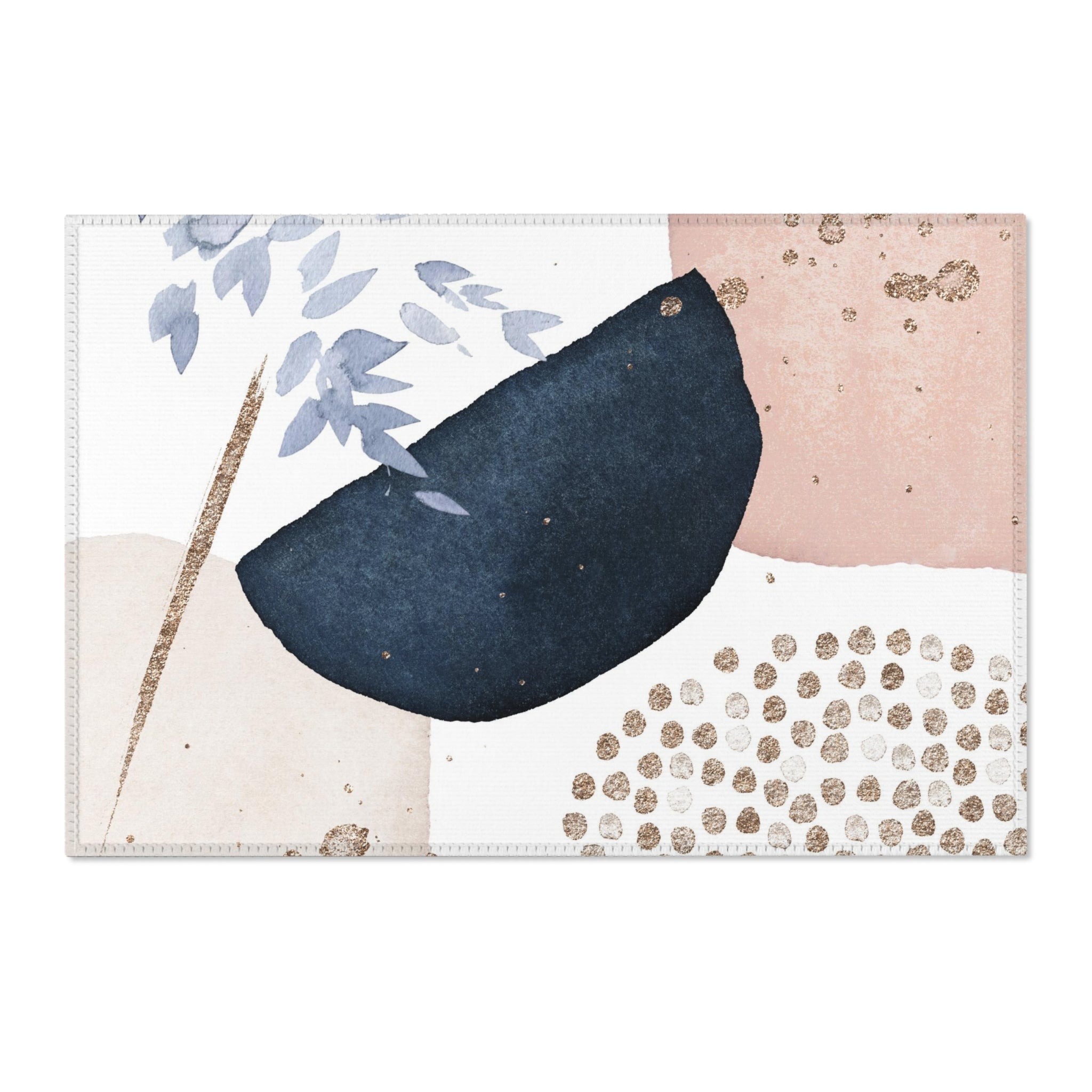 Abstract Boho Area Rug | Navy Blue, Blush Pink, Beige White