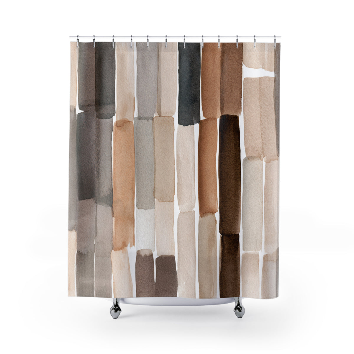 Taupe Beige Abstract Stripe Shower Curtain, Bath Curtain 71x74