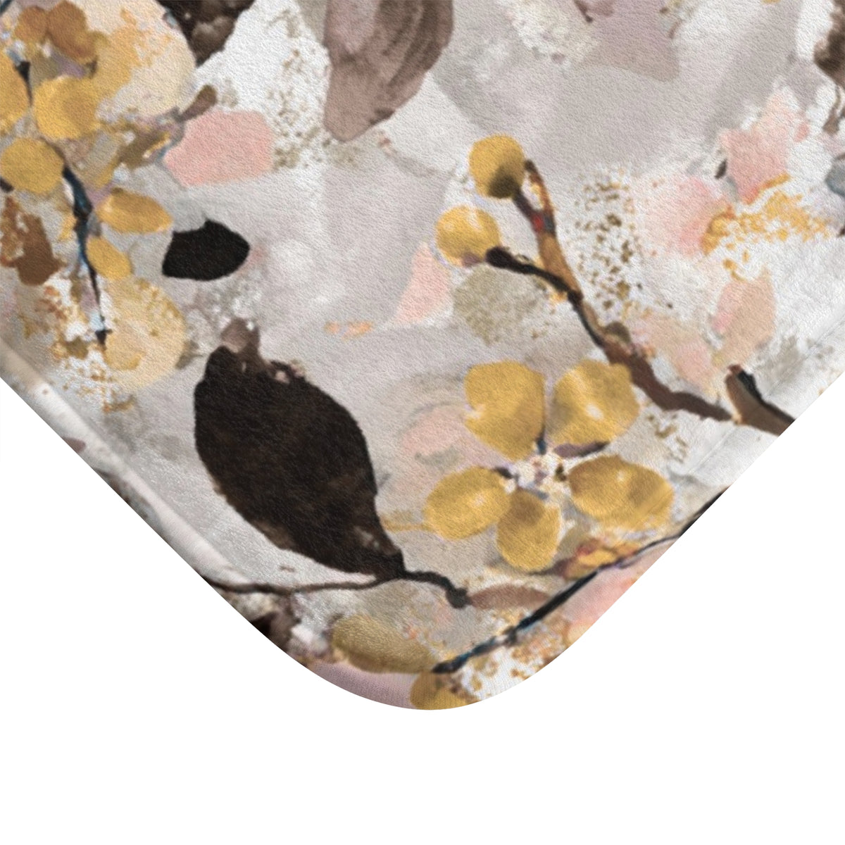 Blush Mustard Blossom Floral Bath Mat, Botanical Bathroom Rug