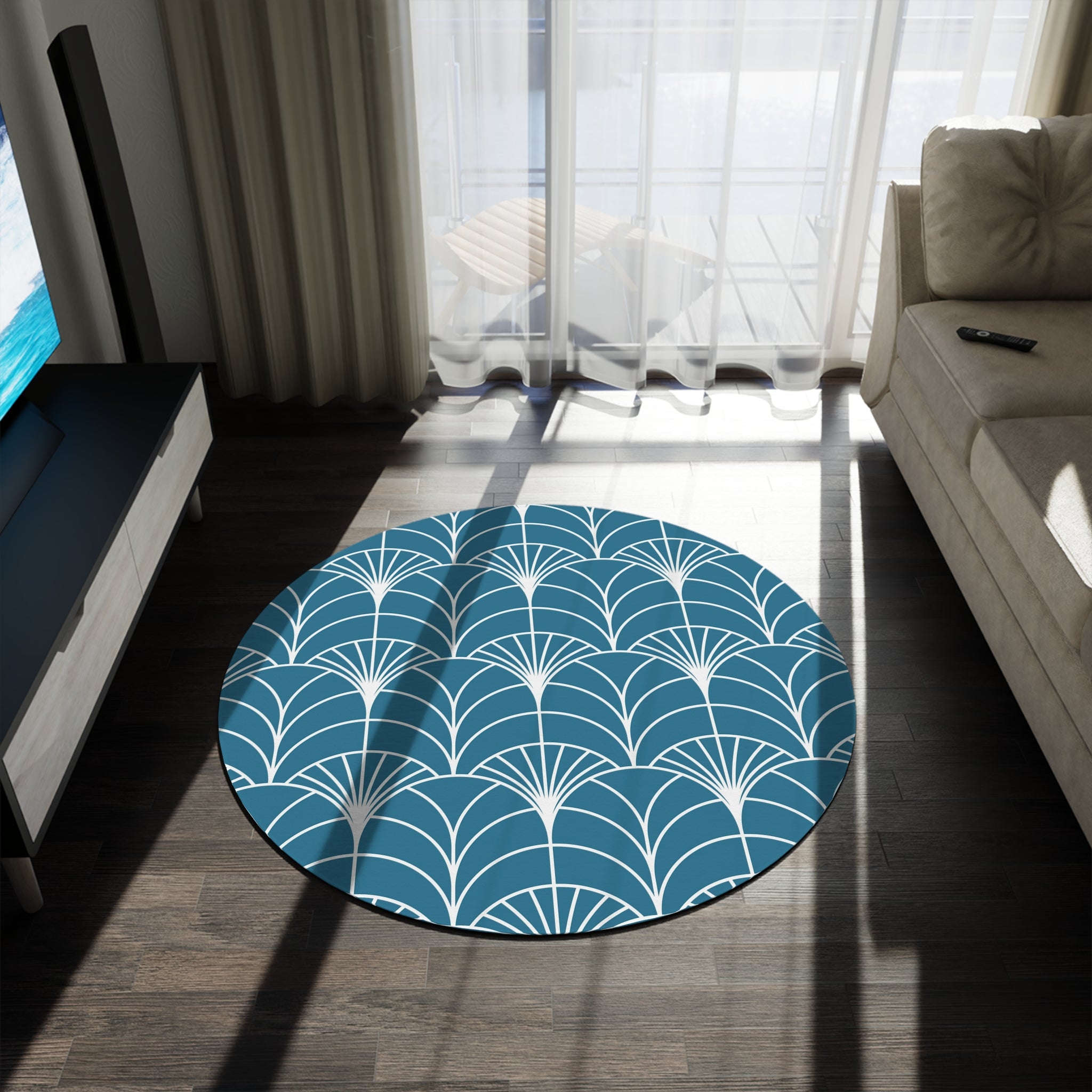 Round Area Rug | Art Deco, Blue White