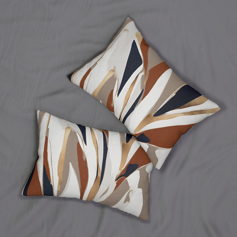 Boho Abstract Lumbar Pillow | Beige Rust, Navy blue White
