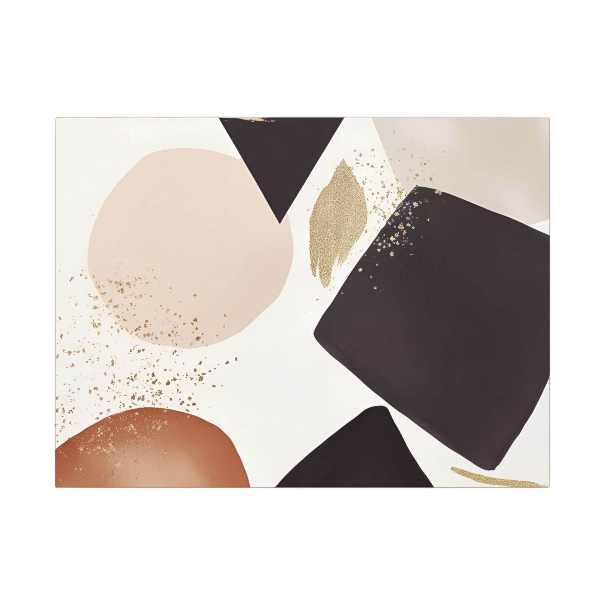 The image is an abstract art piece featuring various shapes and colors, including shades of brown, black, and gold.
