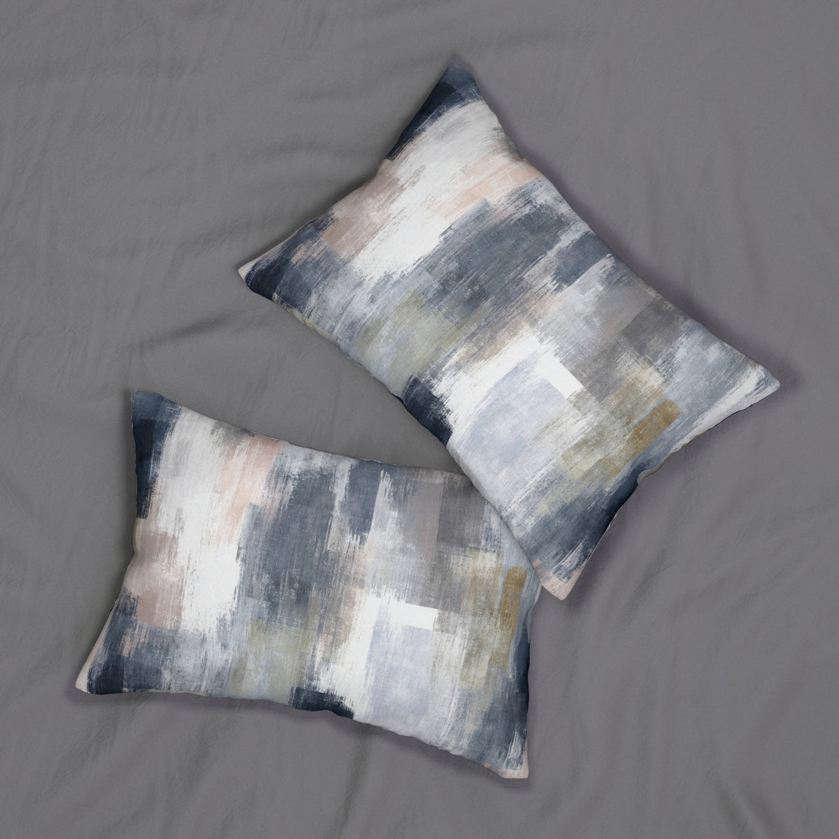 Navy Slate Blush Abstract Lumbar Pillow 14x20, Modern Accent Pillow