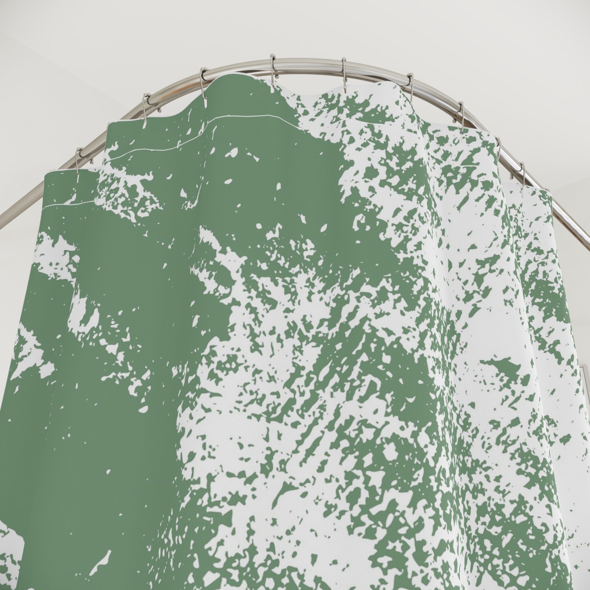 Sage Green White Shower Curtain | Minimalist Fabric Curtain