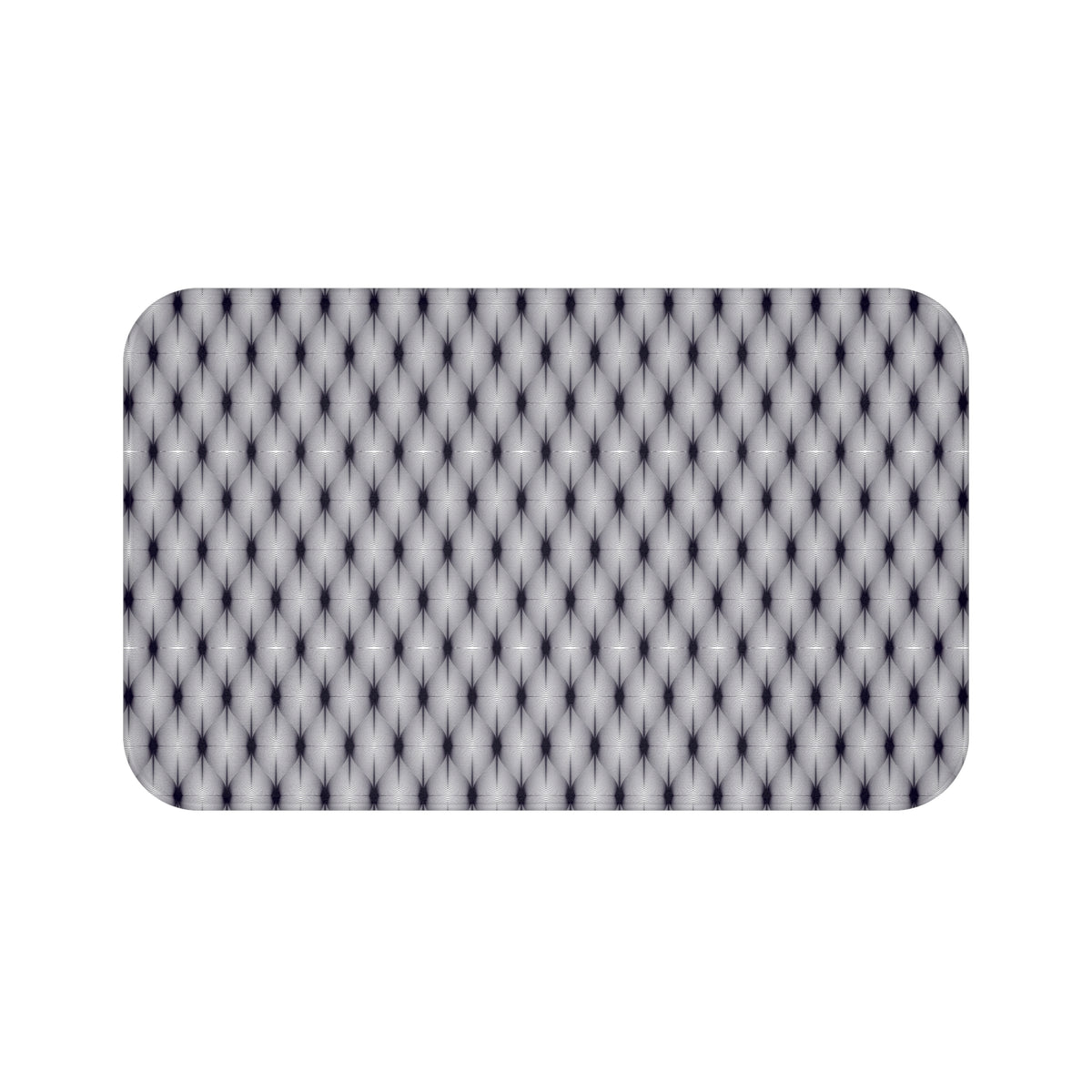 Navy White Deco Linework Bath Mat, Op Art Bathroom Rug