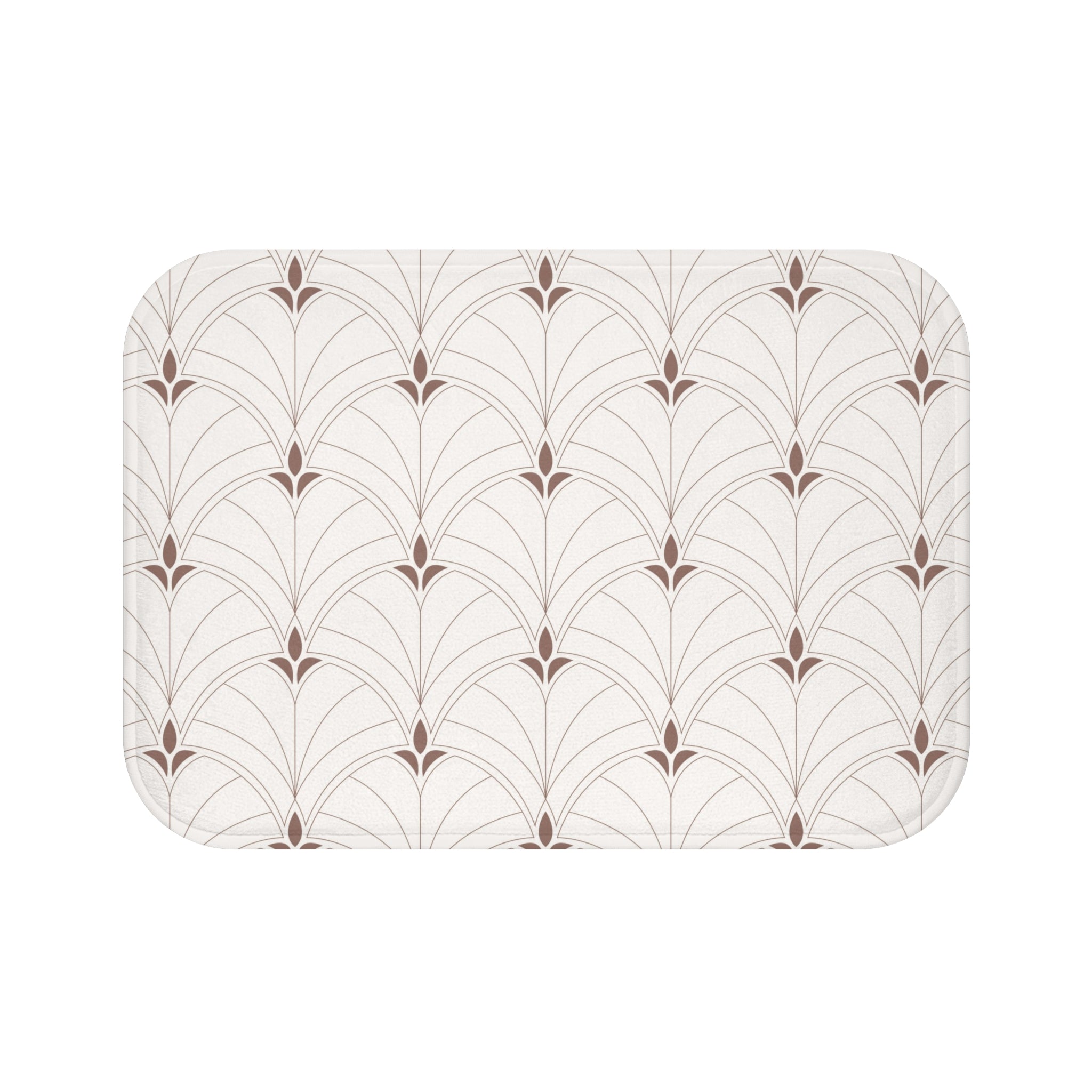 Boho Bath, Kitchen Mat |  Art Deco Nouveau Fan Beige Brown