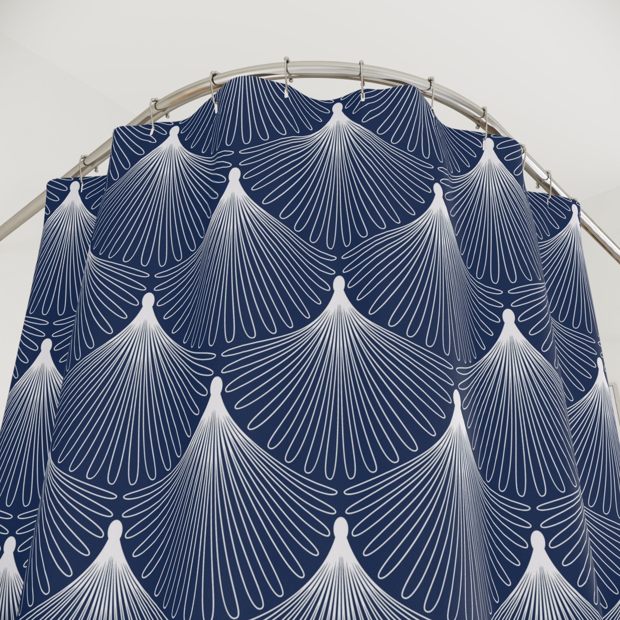 Art Deco Shower Curtain | Blue White Fan Bathroom Decor