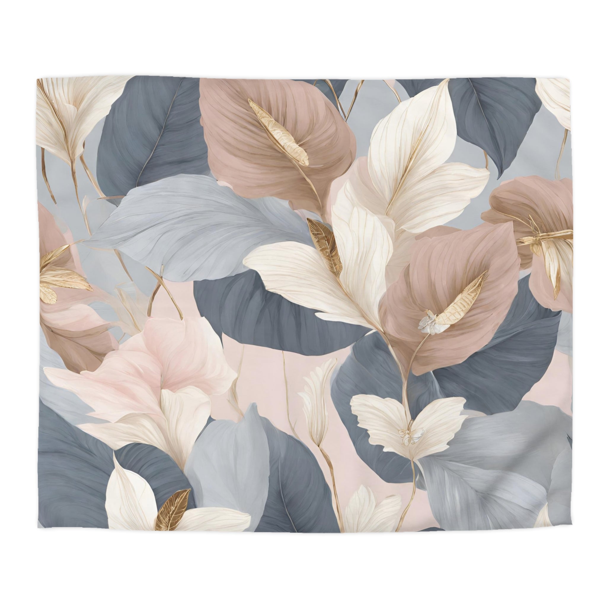 Abstract Floral Bedding Set | Blue Blush Leaves