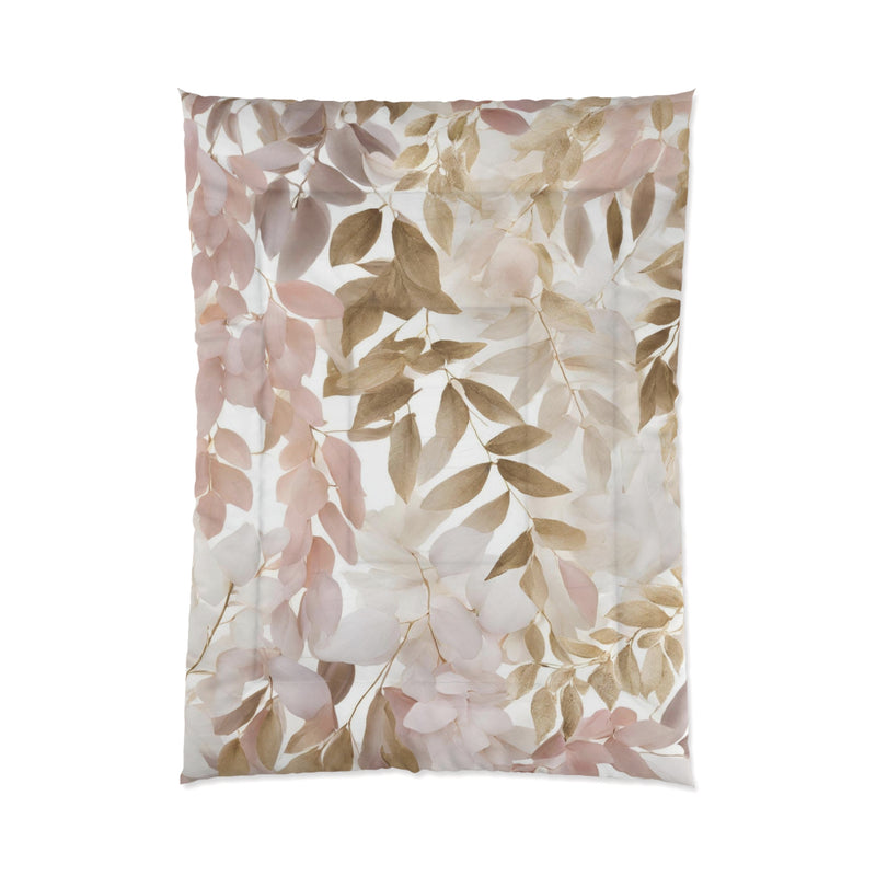 Floral Comforter | Ivory Beige, Blush Pink Jungle Leaves