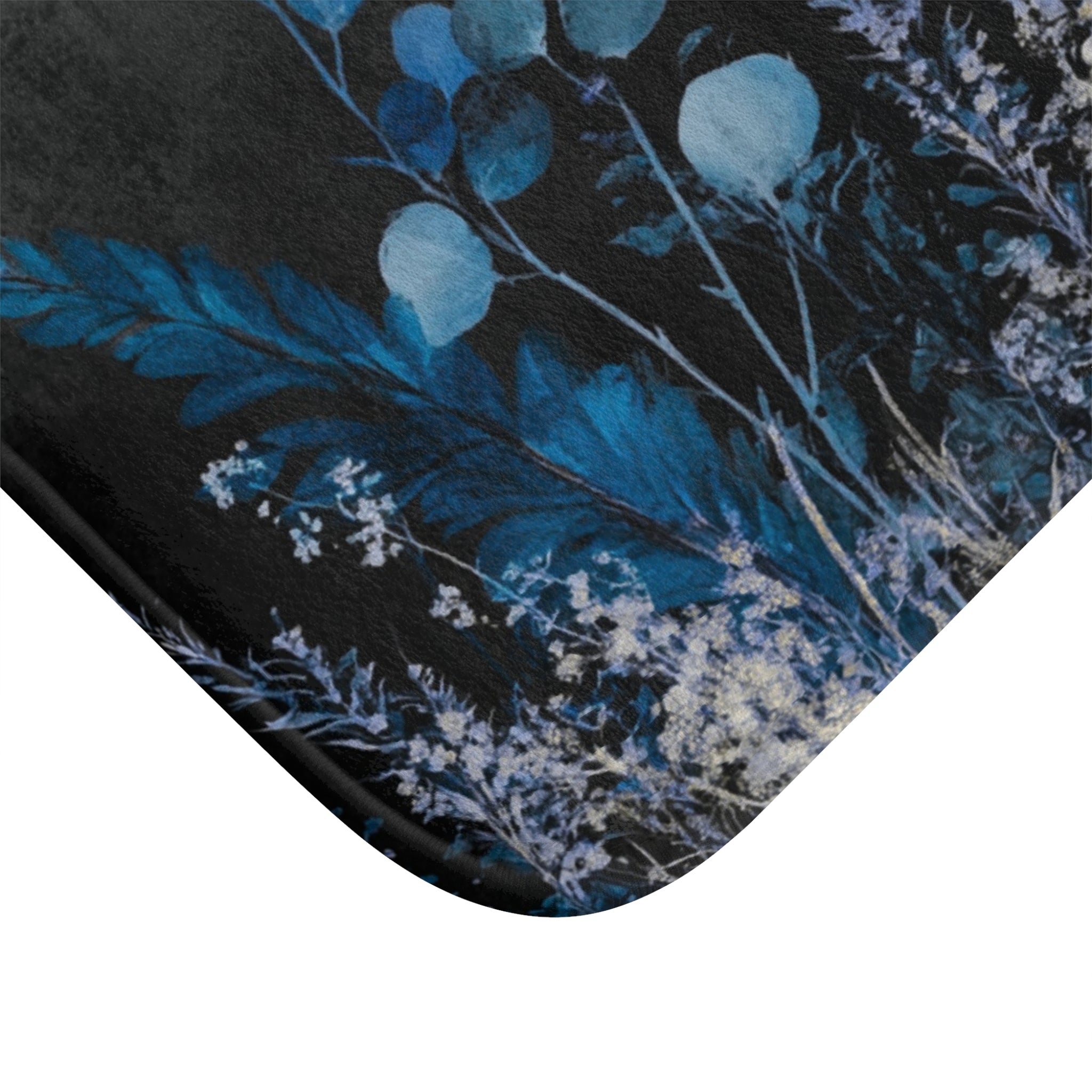Abstract Bath Mat | Grey Blue Butterflies Watercolor Kitchen Mat