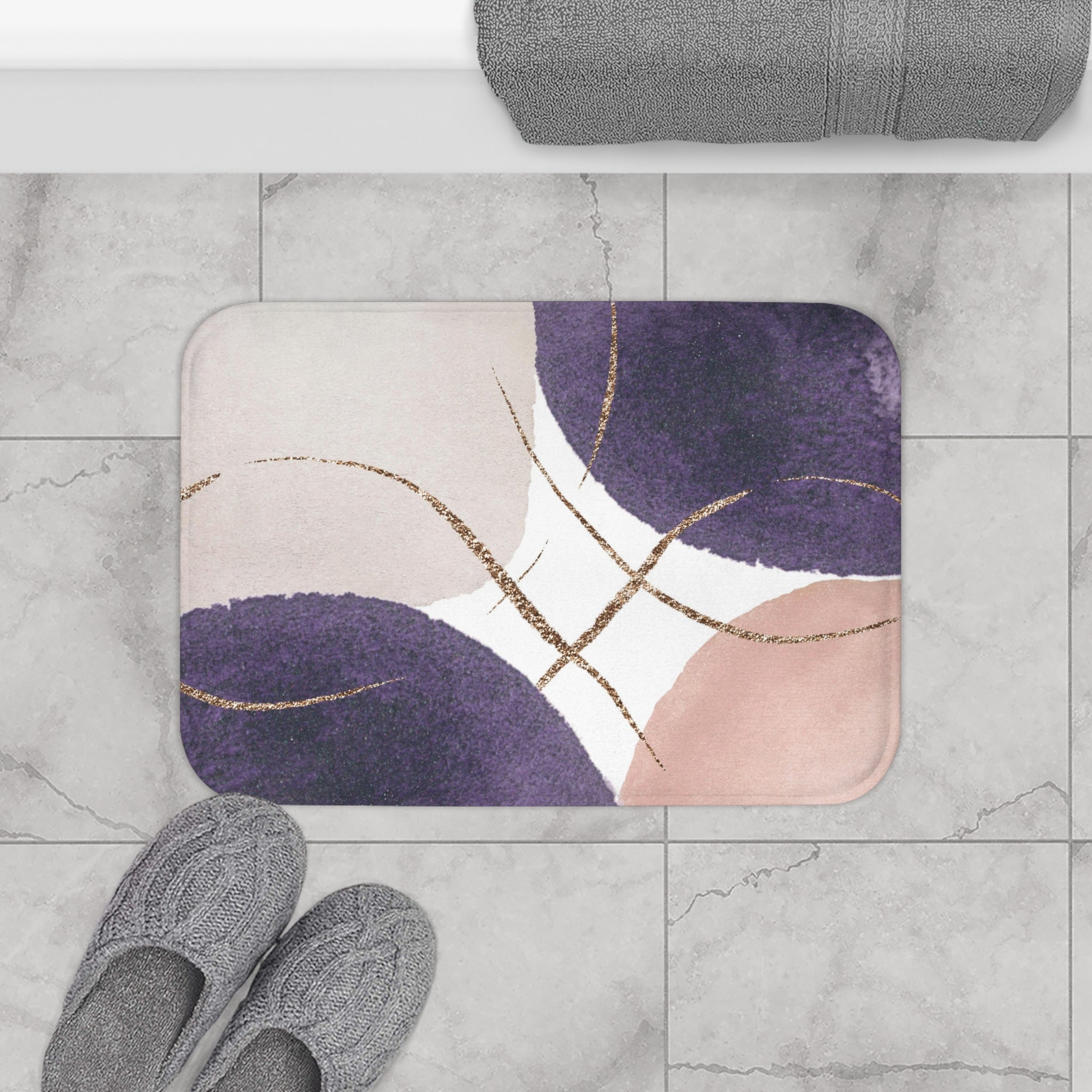 Abstract Bath Mat, Kitchen Mat | Blush Pink, Lavender Purple Mat